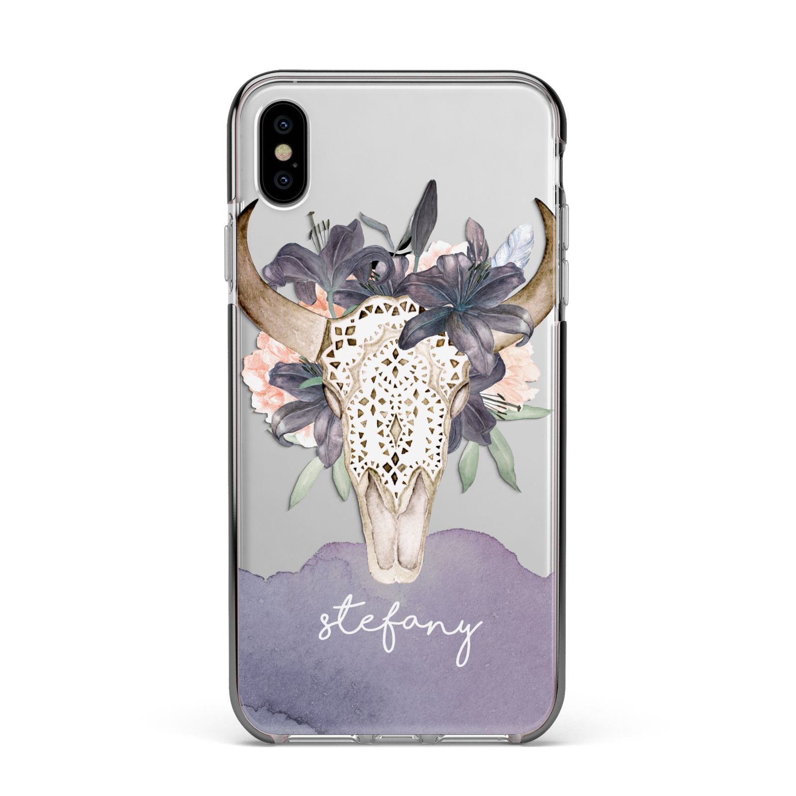 Personalised Bull s Head Apple iPhone Xs Max Impact Case Black Edge on Silver Phone