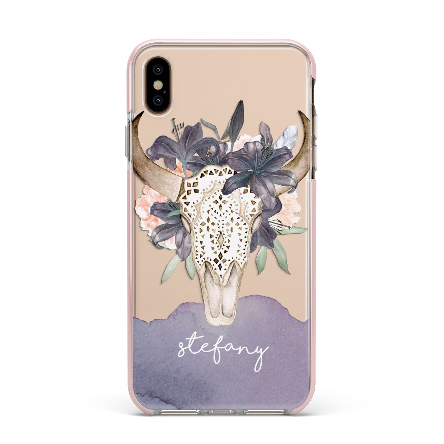 Personalised Bull s Head Apple iPhone Xs Max Impact Case Pink Edge on Gold Phone