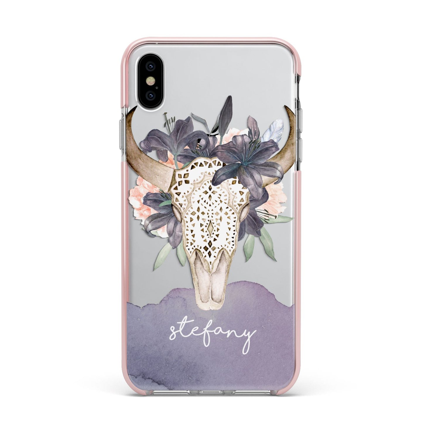 Personalised Bull s Head Apple iPhone Xs Max Impact Case Pink Edge on Silver Phone