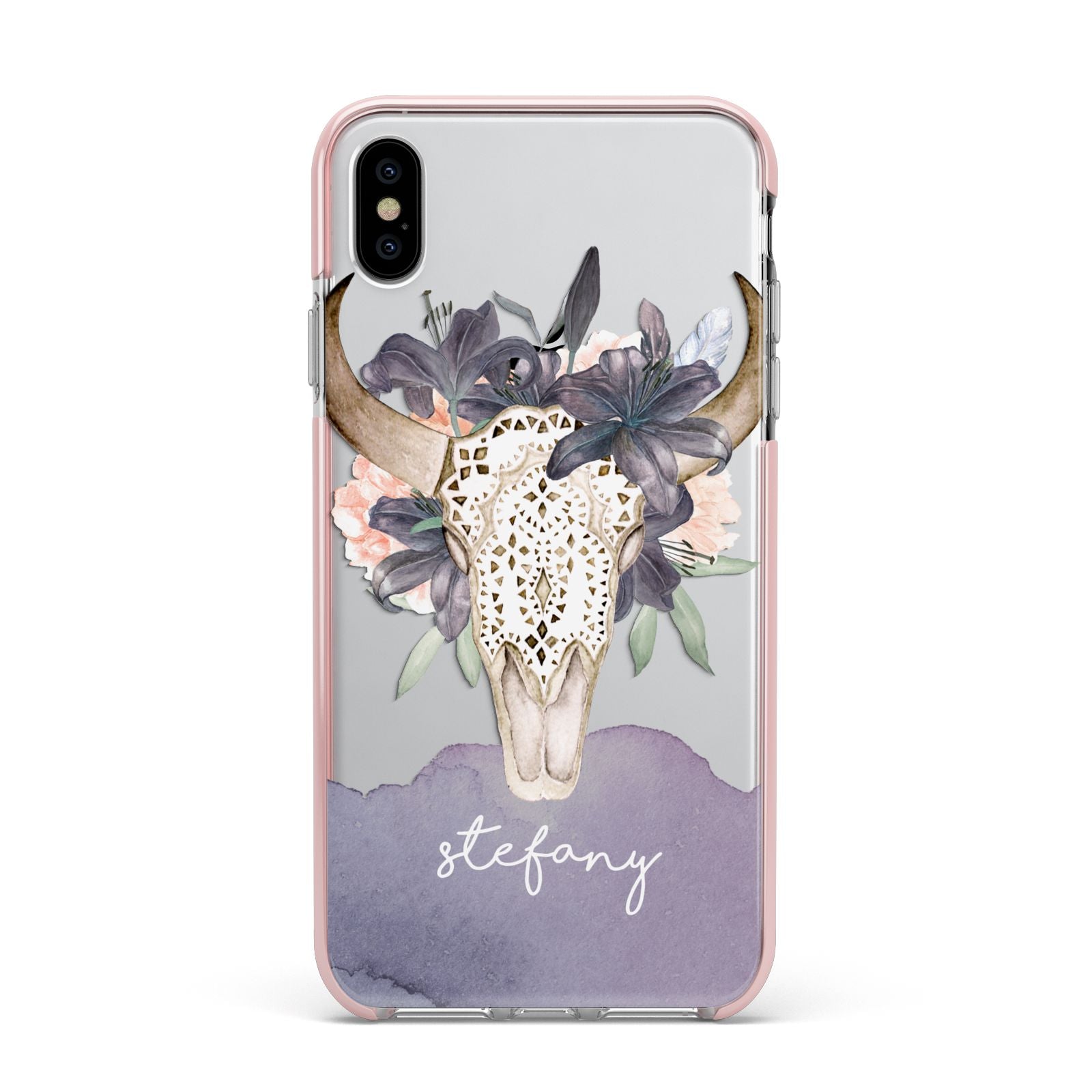 Personalised Bull s Head Apple iPhone Xs Max Impact Case Pink Edge on Silver Phone