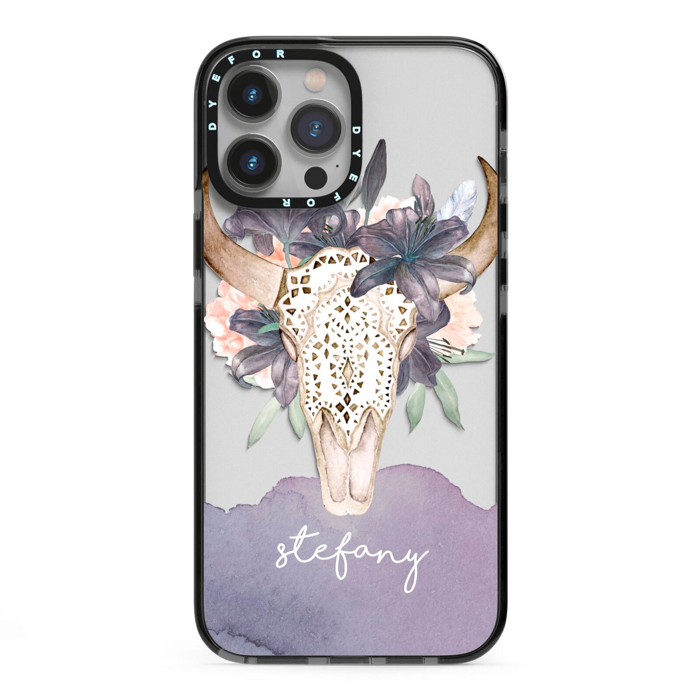 Personalised Bull s Head iPhone 13 Pro Max Black Impact Case on Silver phone