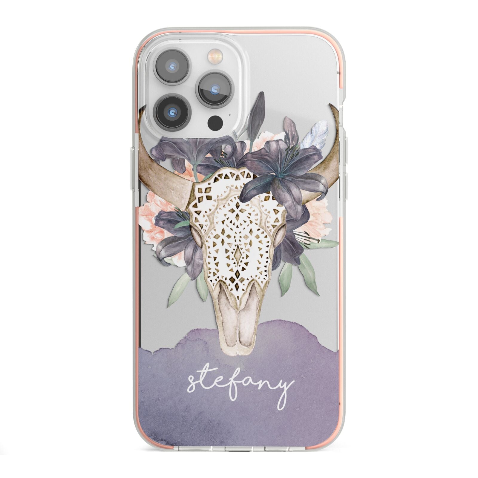 Personalised Bull s Head iPhone 13 Pro Max TPU Impact Case with Pink Edges