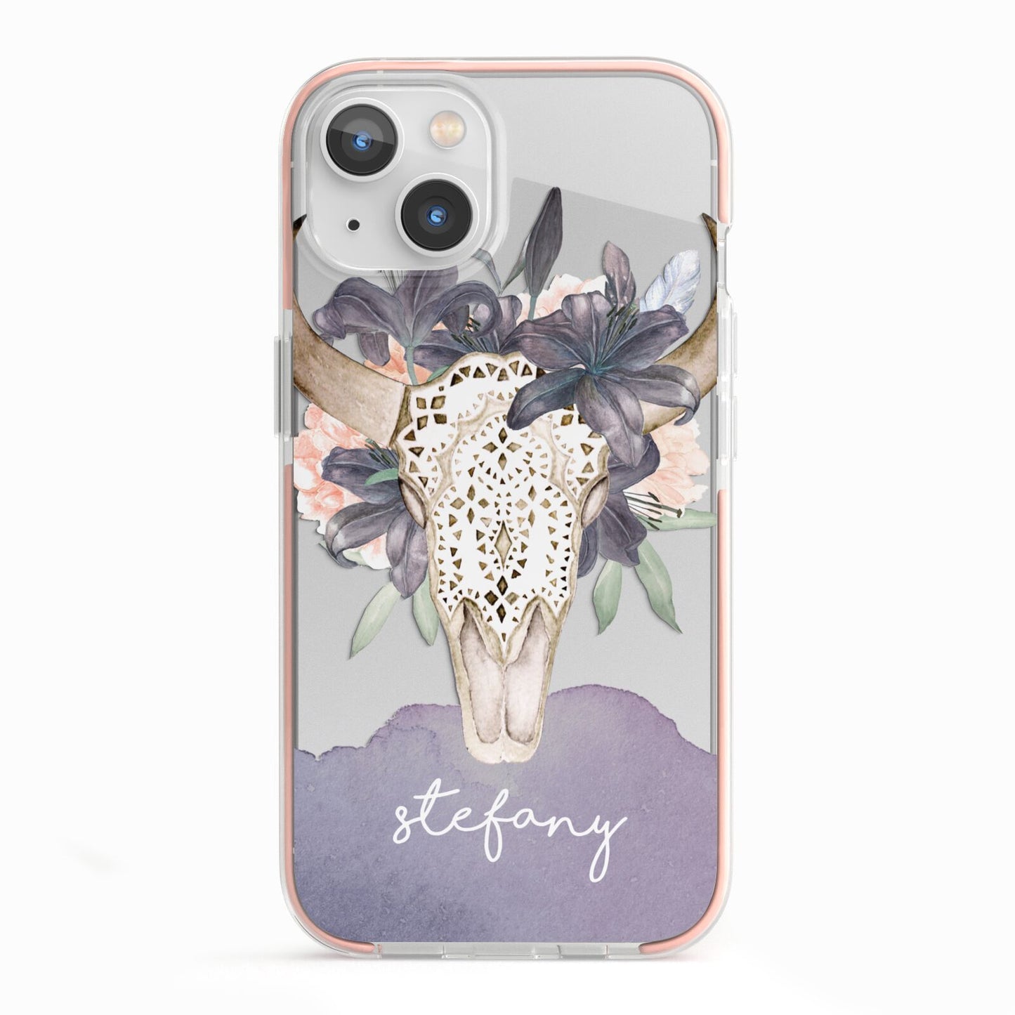 Personalised Bull s Head iPhone 13 TPU Impact Case with Pink Edges
