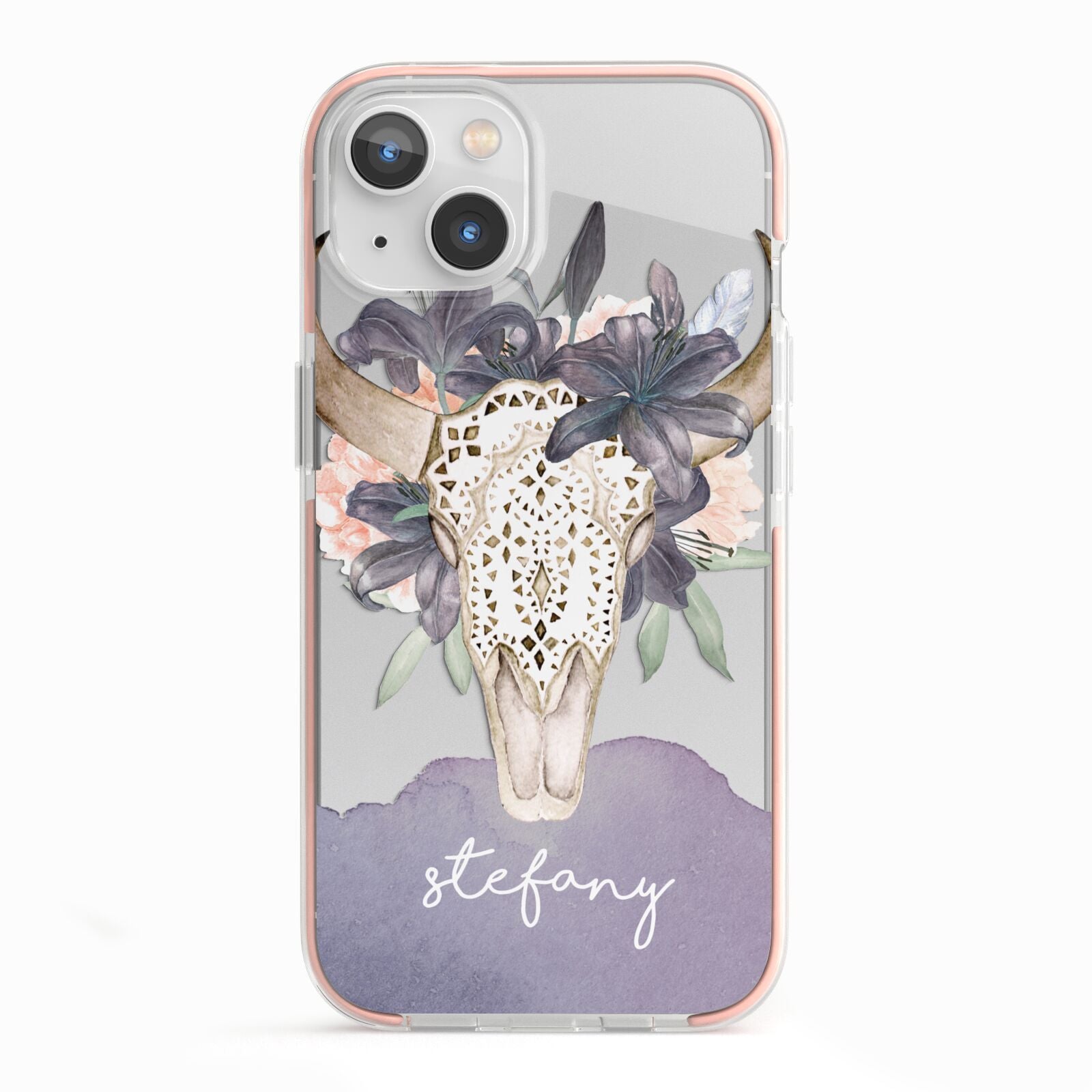 Personalised Bull s Head iPhone 13 TPU Impact Case with Pink Edges