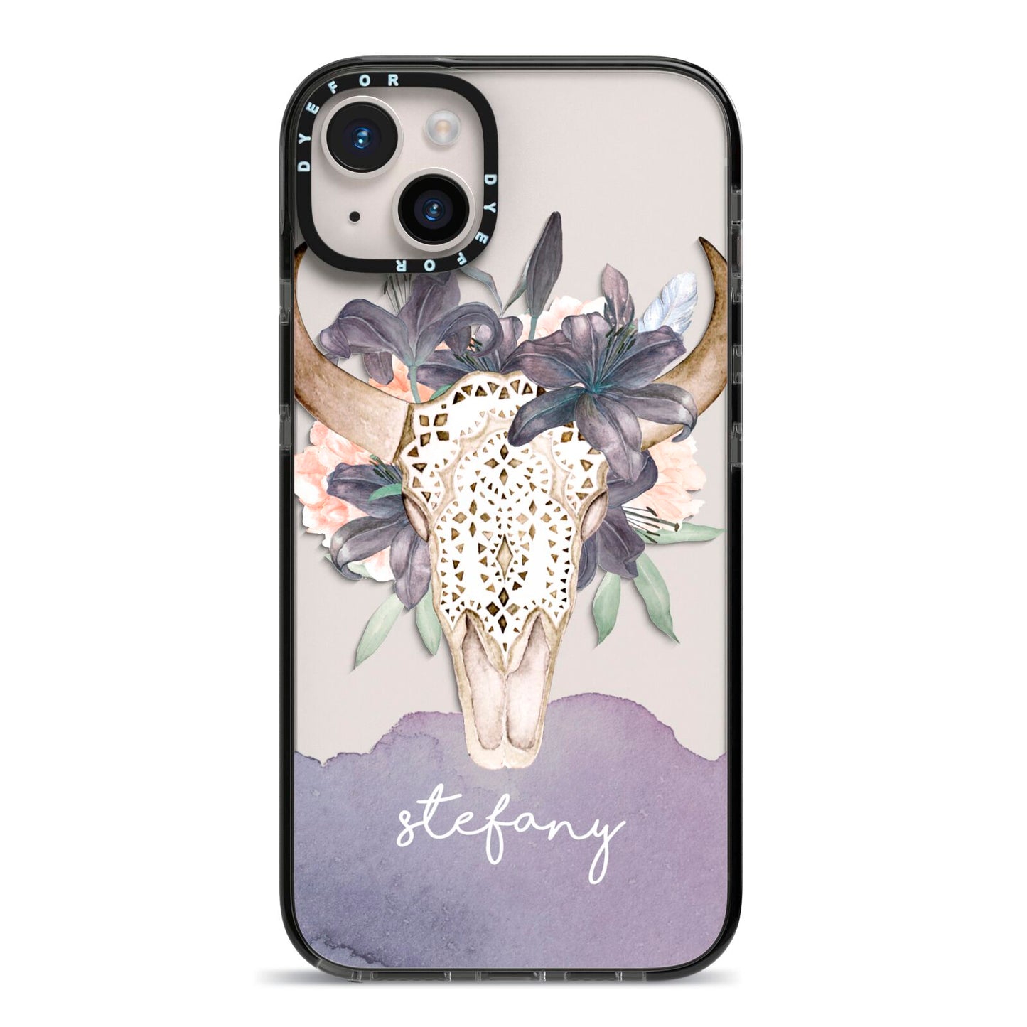 Personalised Bull s Head iPhone 14 Plus Black Impact Case on Silver phone