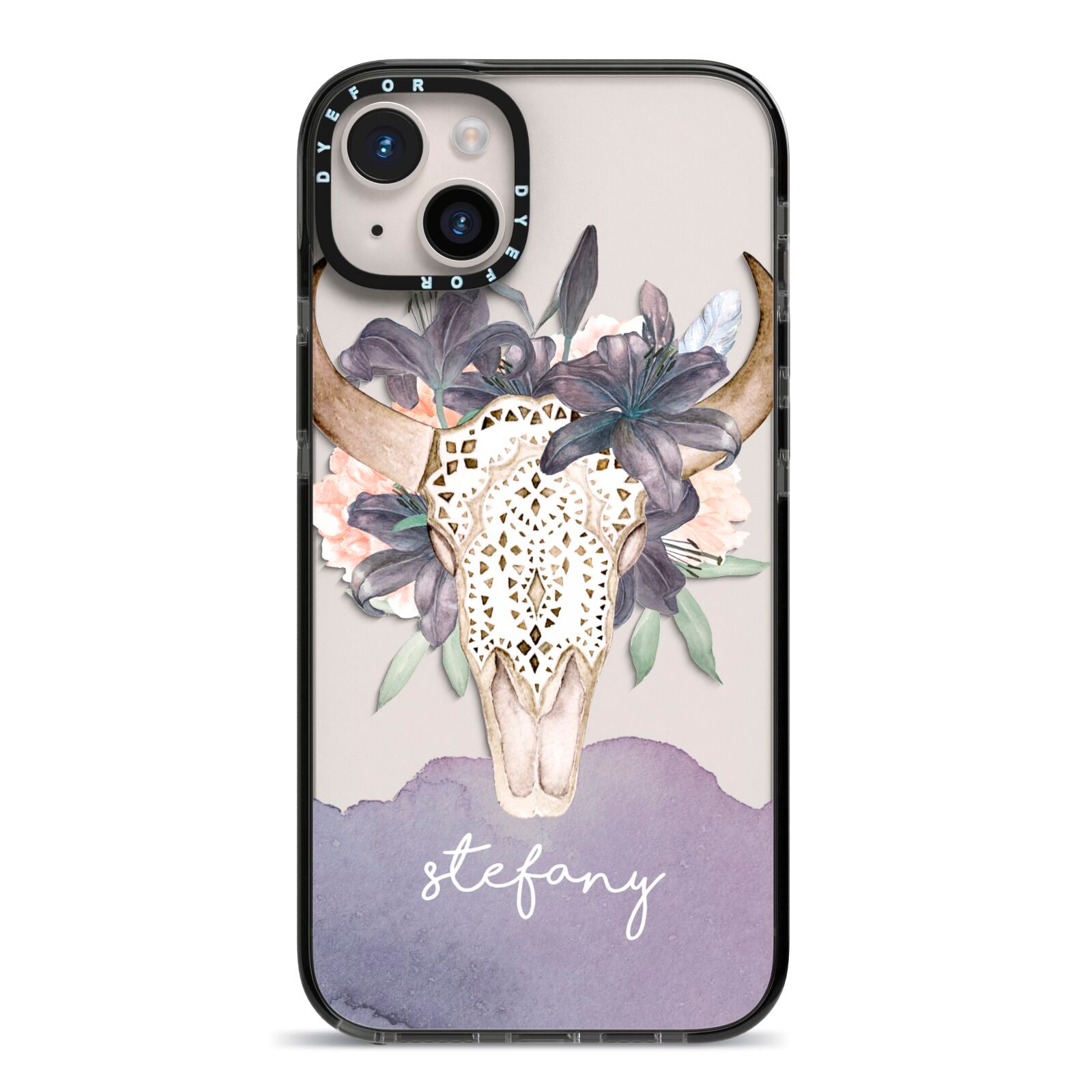 Personalised Bull s Head iPhone 14 Plus Black Impact Case on Silver phone