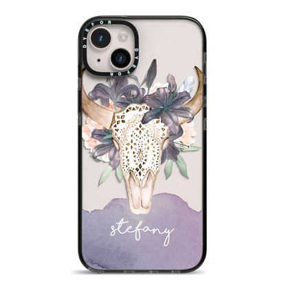 Personalised Bull s Head iPhone 14 Plus Black Impact Case on Silver phone