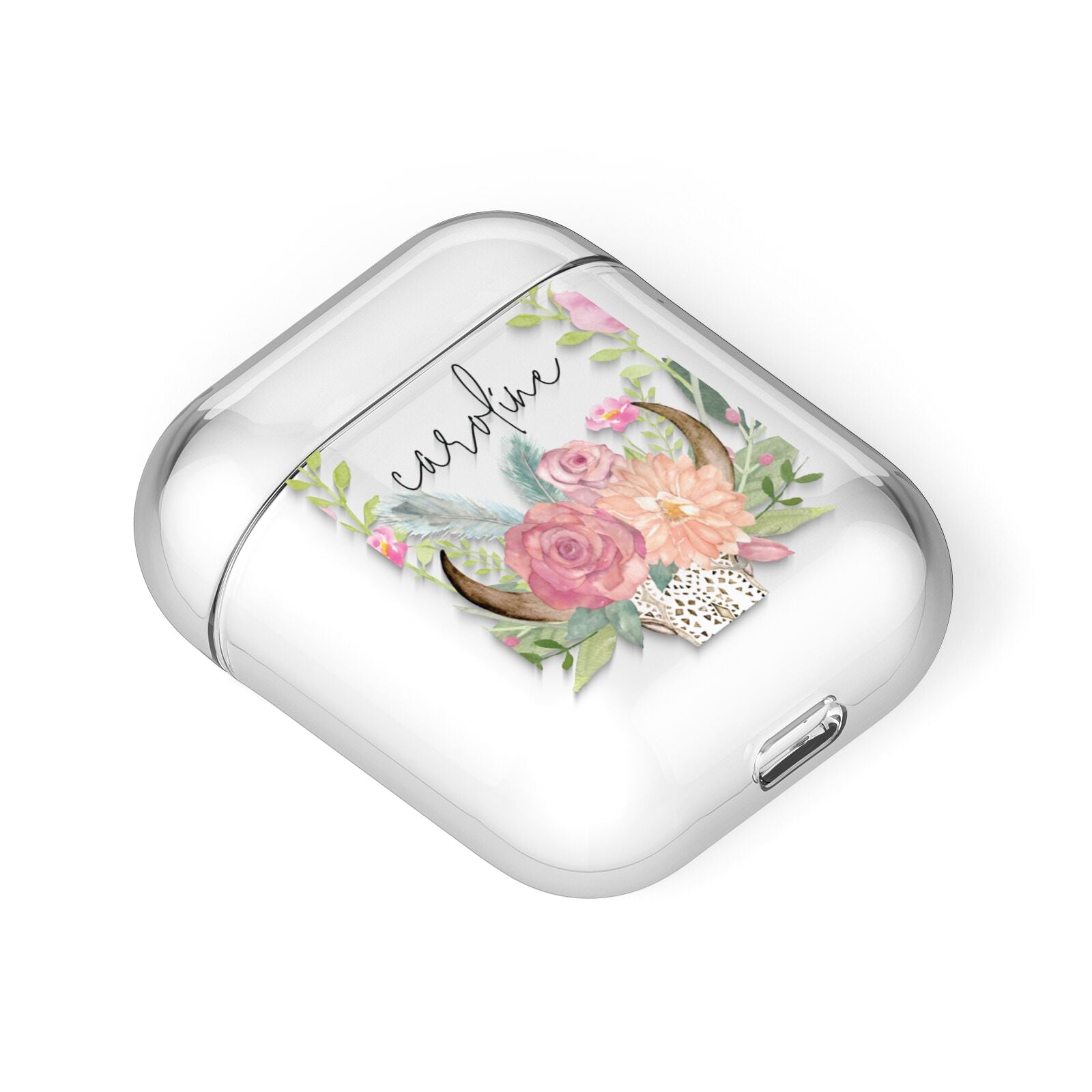 Personalised Bull s Skull AirPods Case Laid Flat