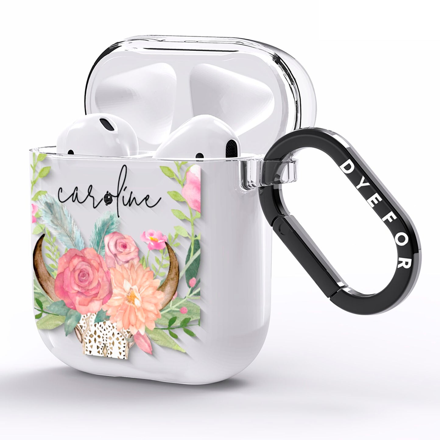 Personalised Bull s Skull AirPods Clear Case Side Image