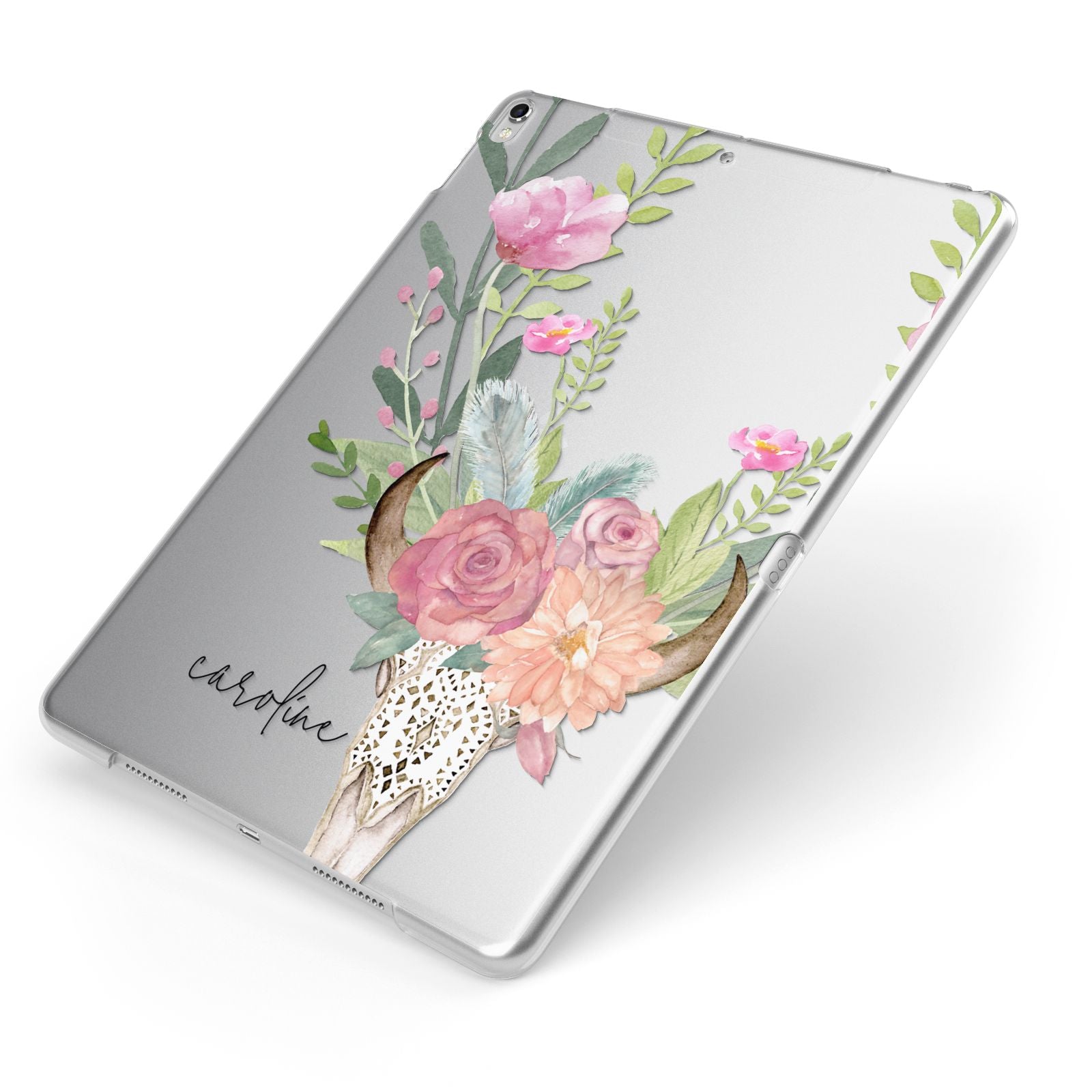 Personalised Bull s Skull Apple iPad Case on Silver iPad Side View