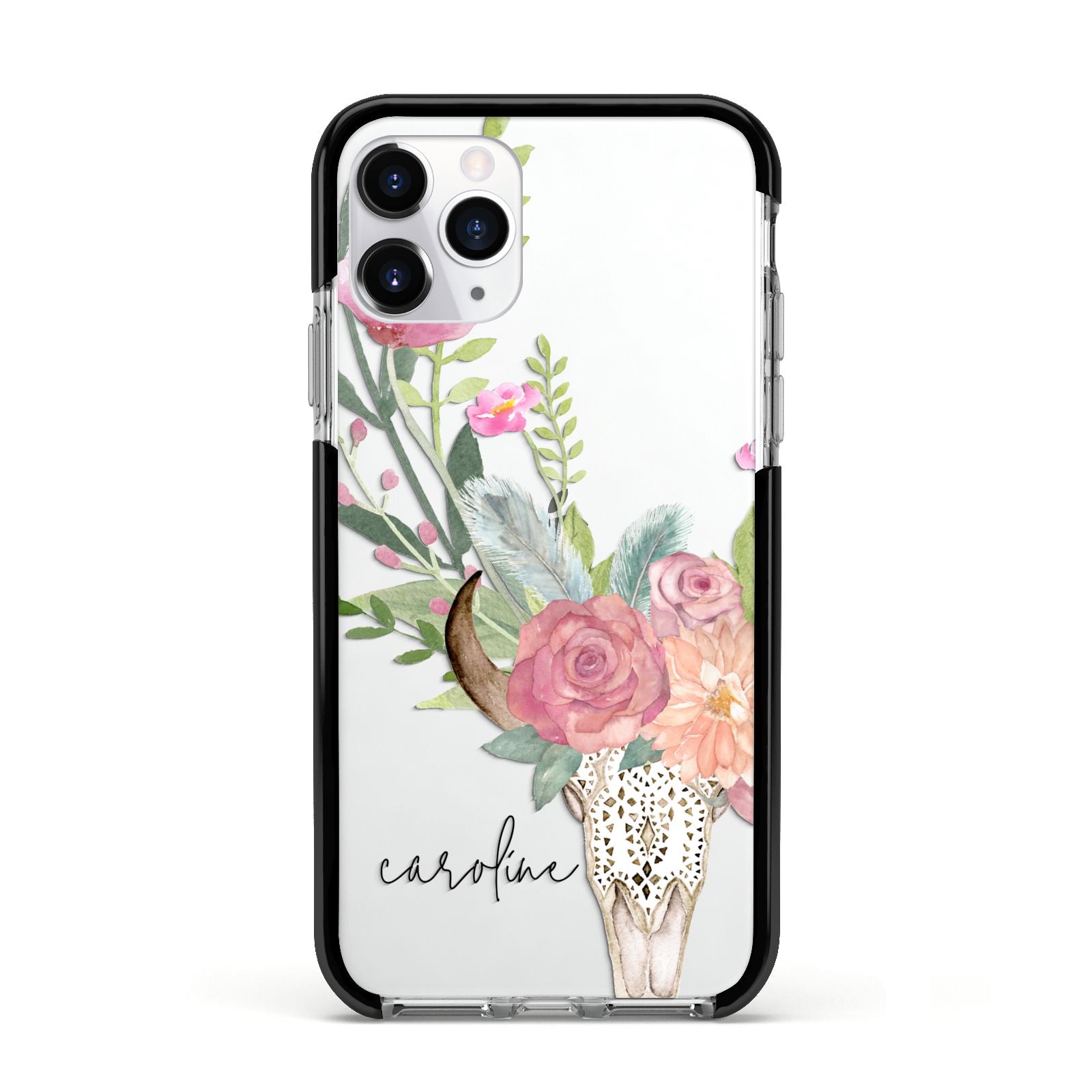 Personalised Bull s Skull Apple iPhone 11 Pro in Silver with Black Impact Case