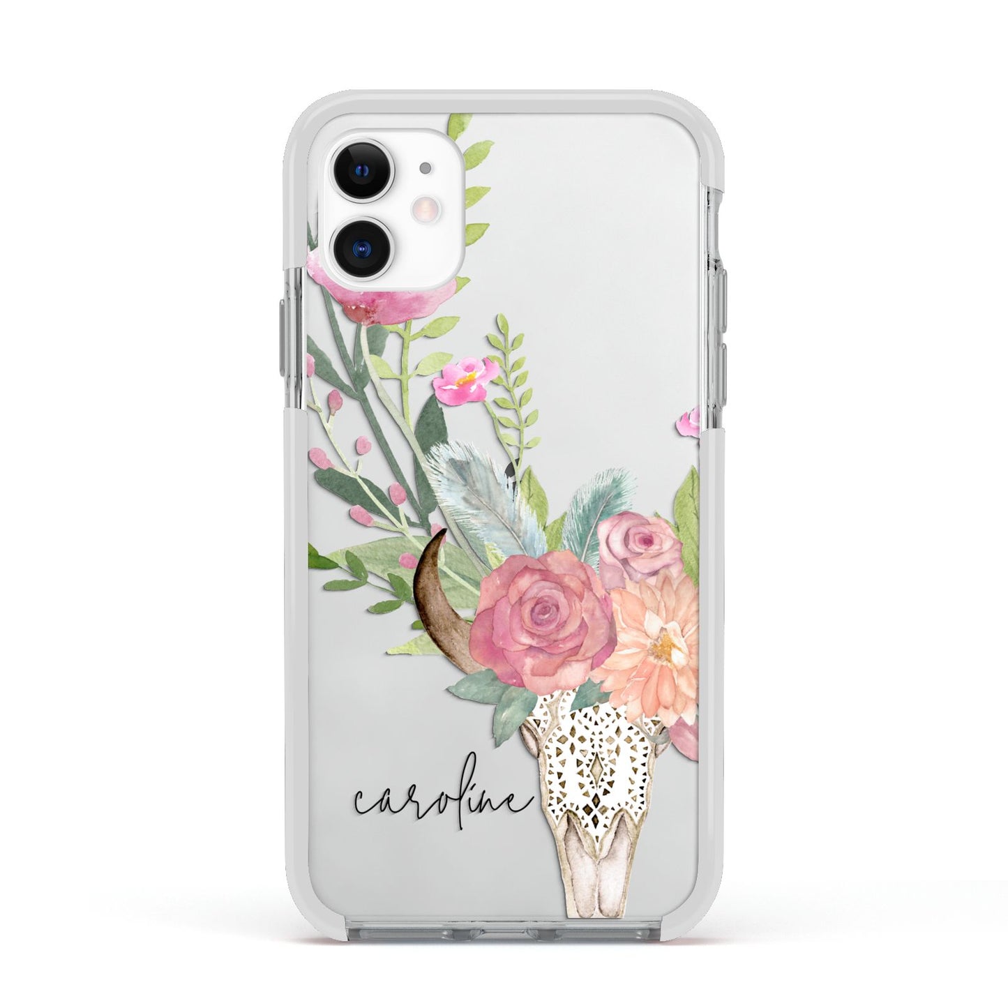 Personalised Bull s Skull Apple iPhone 11 in White with White Impact Case