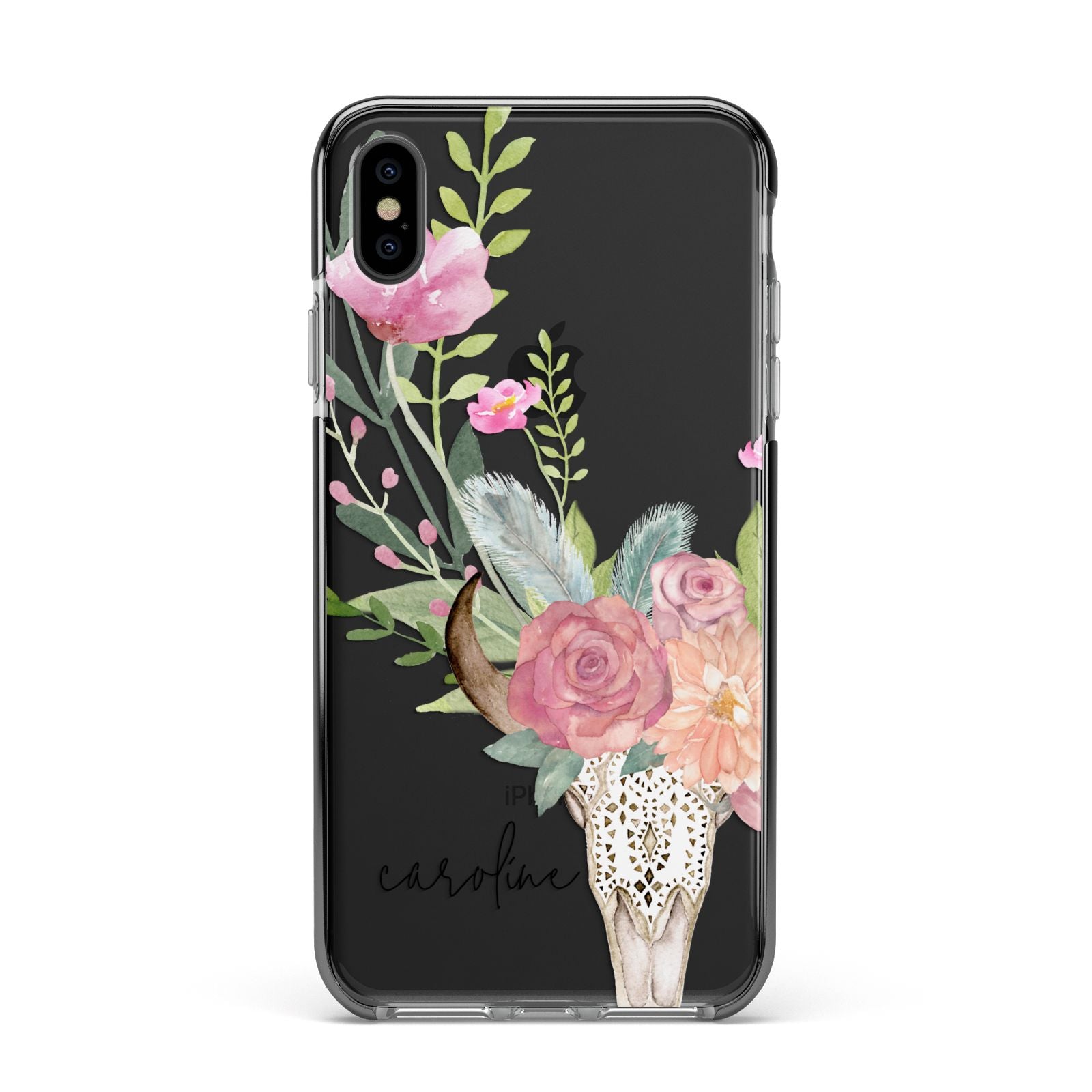 Personalised Bull s Skull Apple iPhone Xs Max Impact Case Black Edge on Black Phone