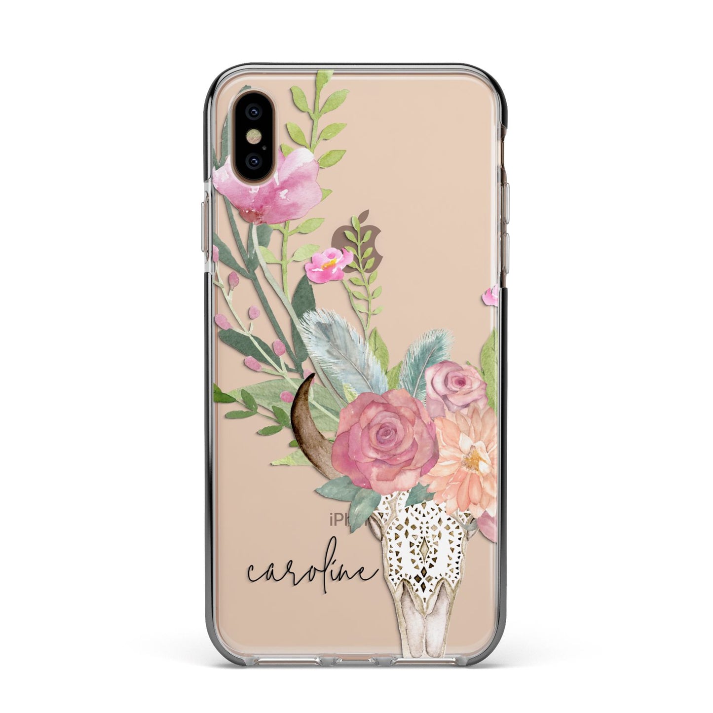 Personalised Bull s Skull Apple iPhone Xs Max Impact Case Black Edge on Gold Phone