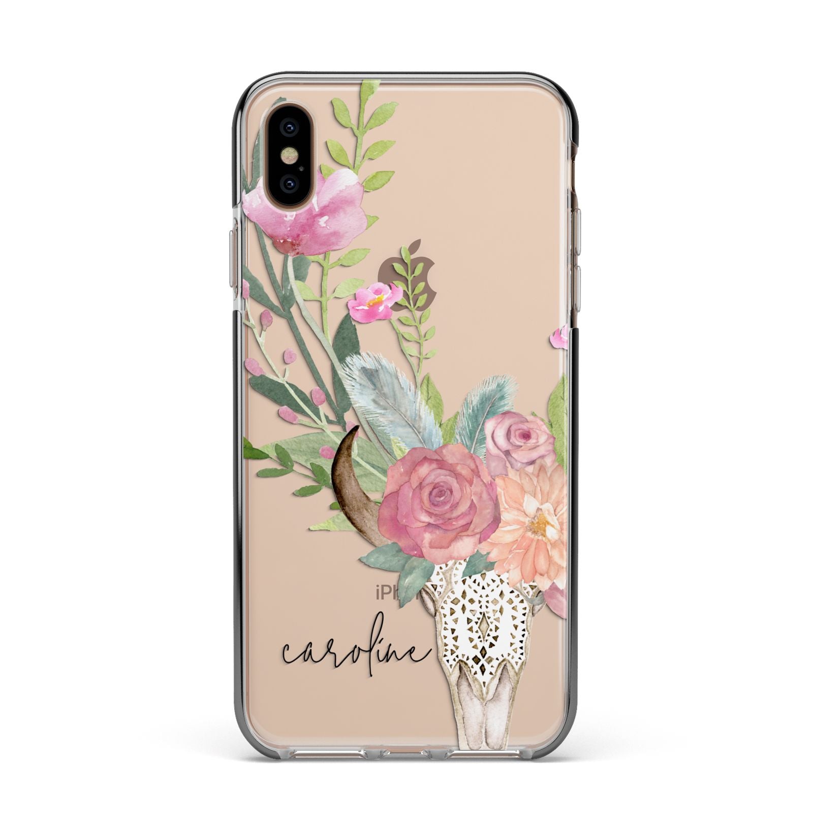 Personalised Bull s Skull Apple iPhone Xs Max Impact Case Black Edge on Gold Phone