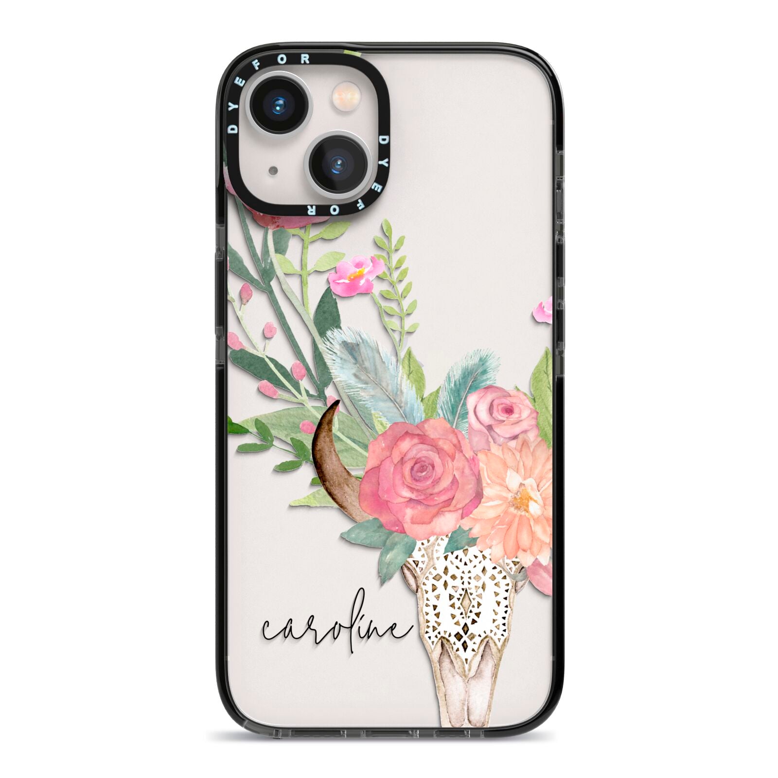 Personalised Bull s Skull iPhone 13 Black Impact Case on Silver phone