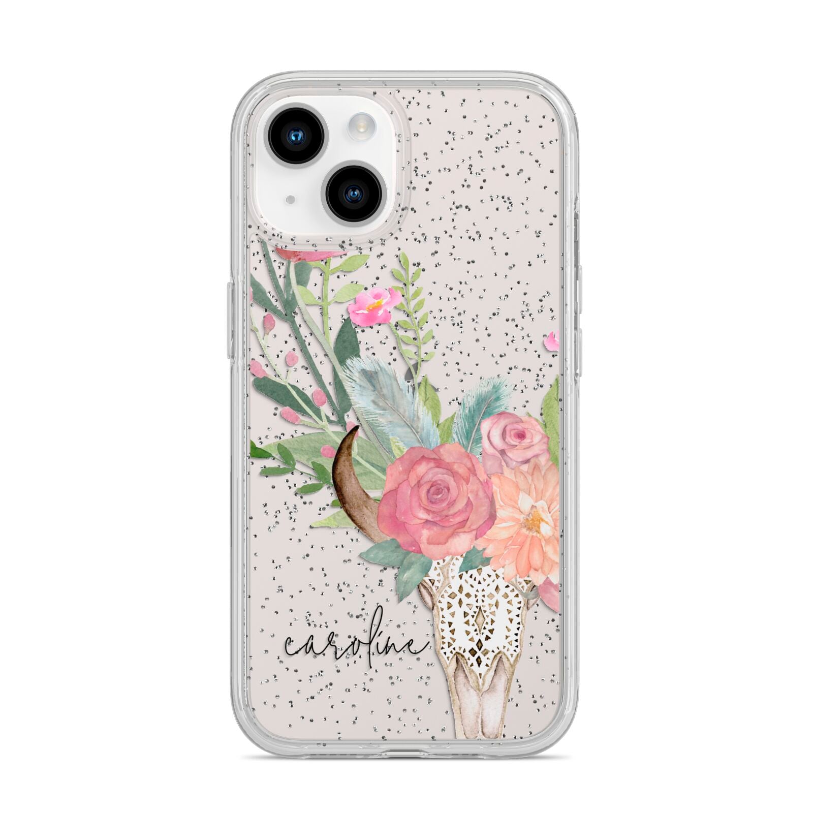 Personalised Bull s Skull iPhone 14 Glitter Tough Case Starlight