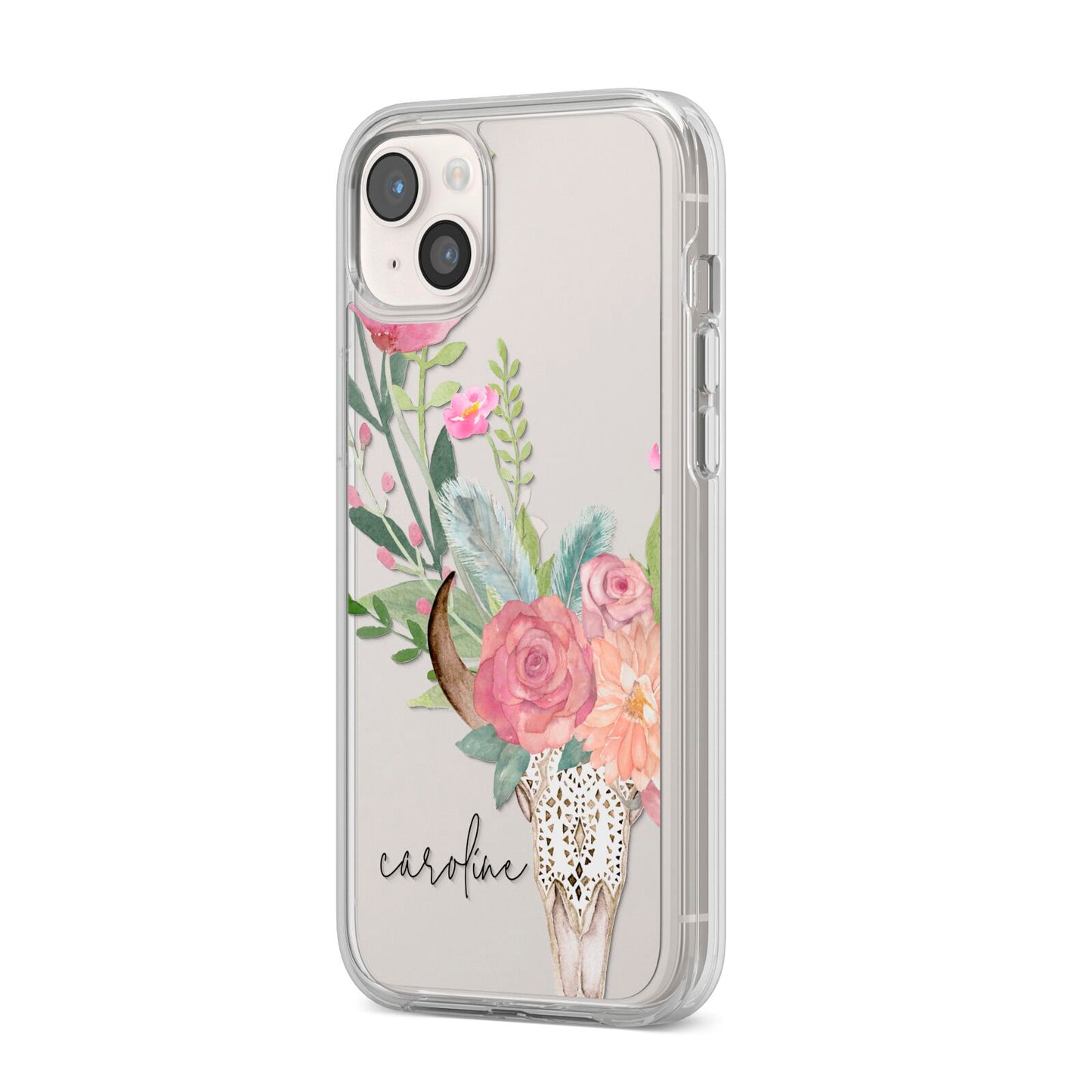 Personalised Bull s Skull iPhone 14 Plus Clear Tough Case Starlight Angled Image