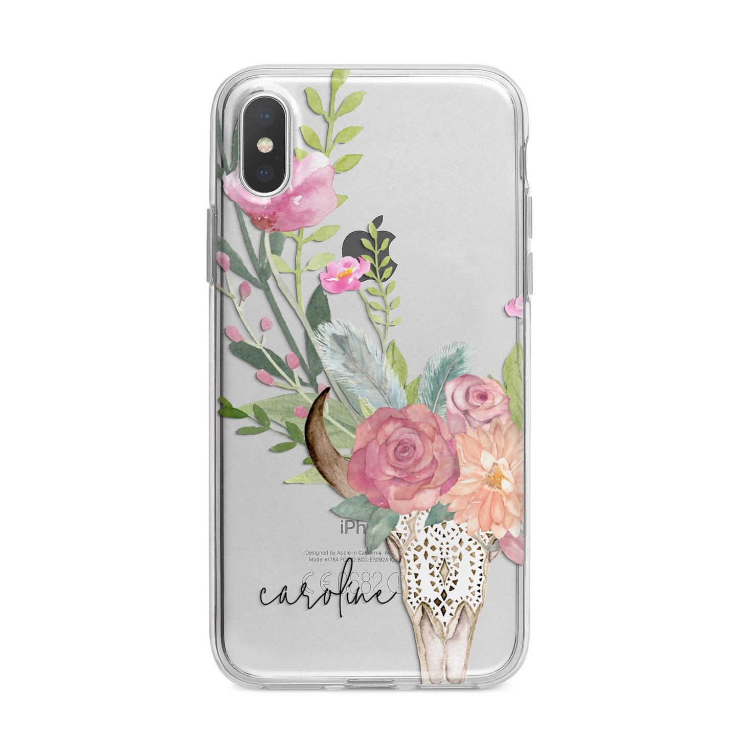 Personalised Bull s Skull iPhone X Bumper Case on Silver iPhone Alternative Image 1