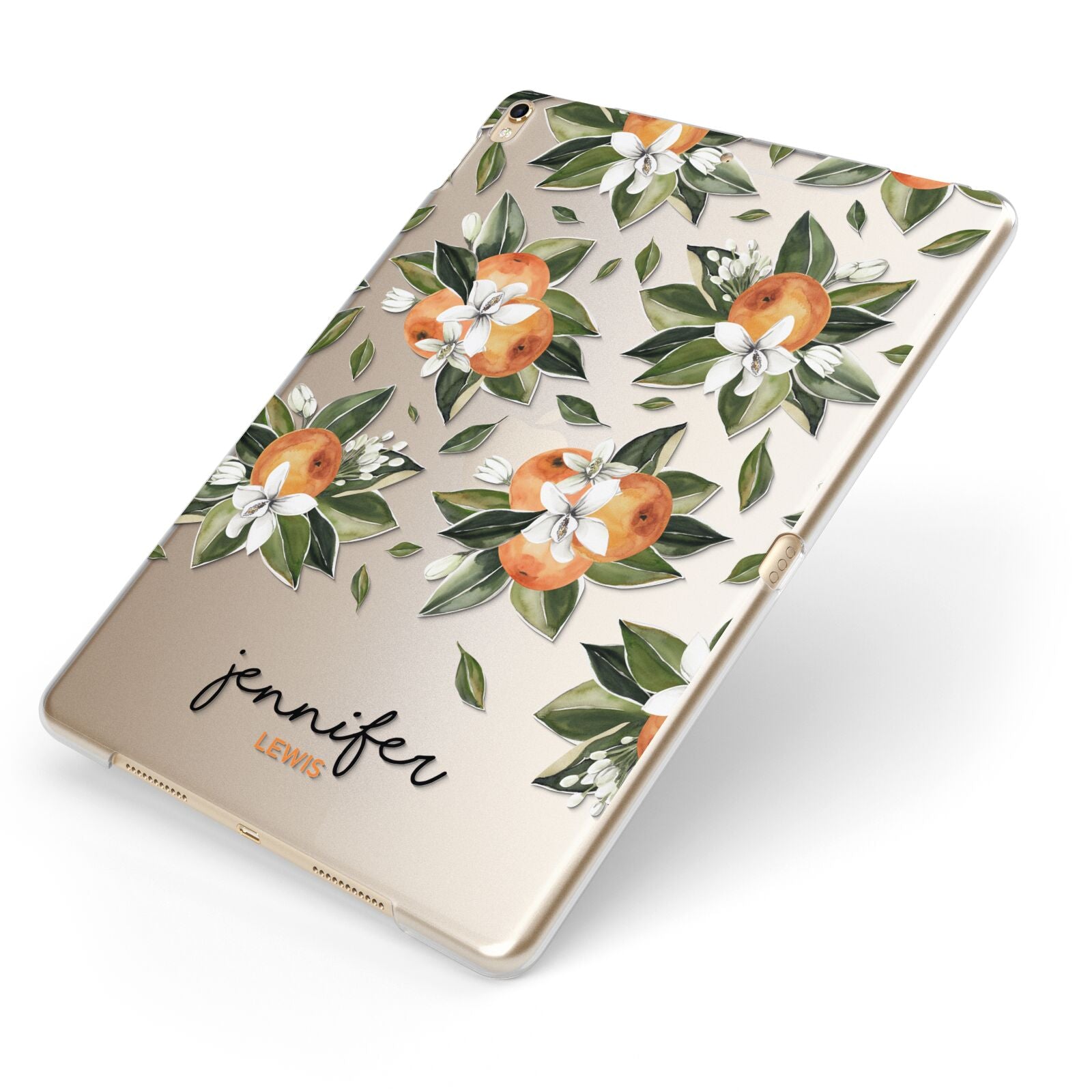 Personalised Bunch of Oranges Apple iPad Case on Gold iPad Side View