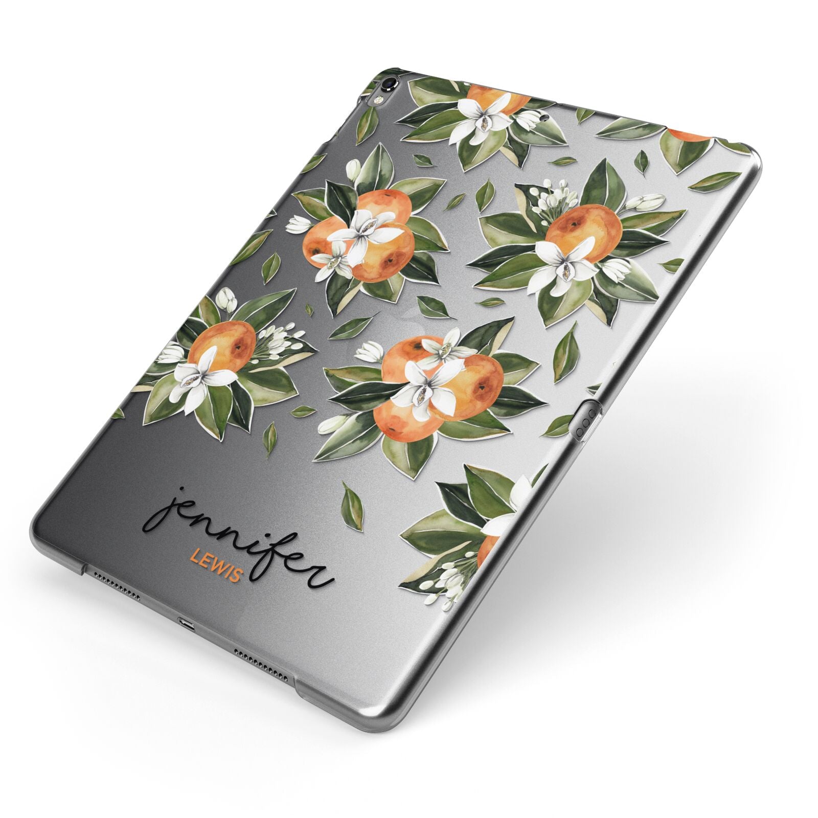 Personalised Bunch of Oranges Apple iPad Case on Grey iPad Side View
