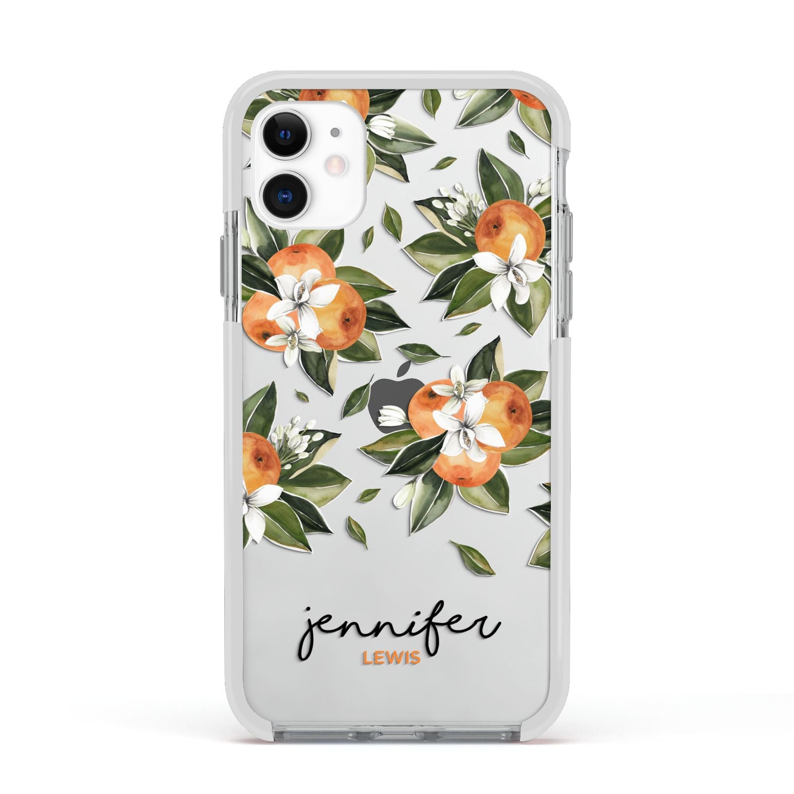 Personalised Bunch of Oranges Apple iPhone 11 in White with White Impact Case