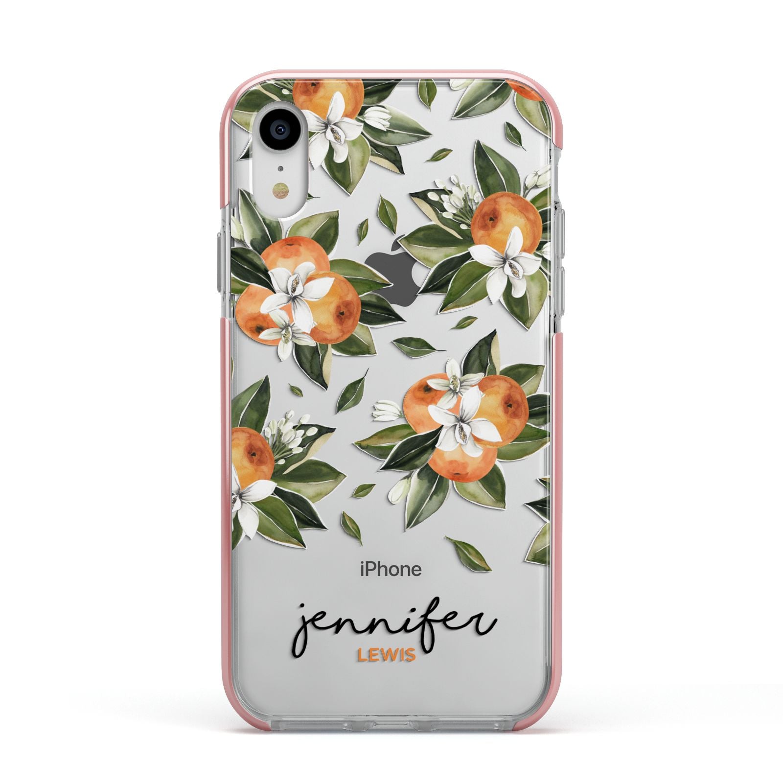 Personalised Bunch of Oranges Apple iPhone XR Impact Case Pink Edge on Silver Phone