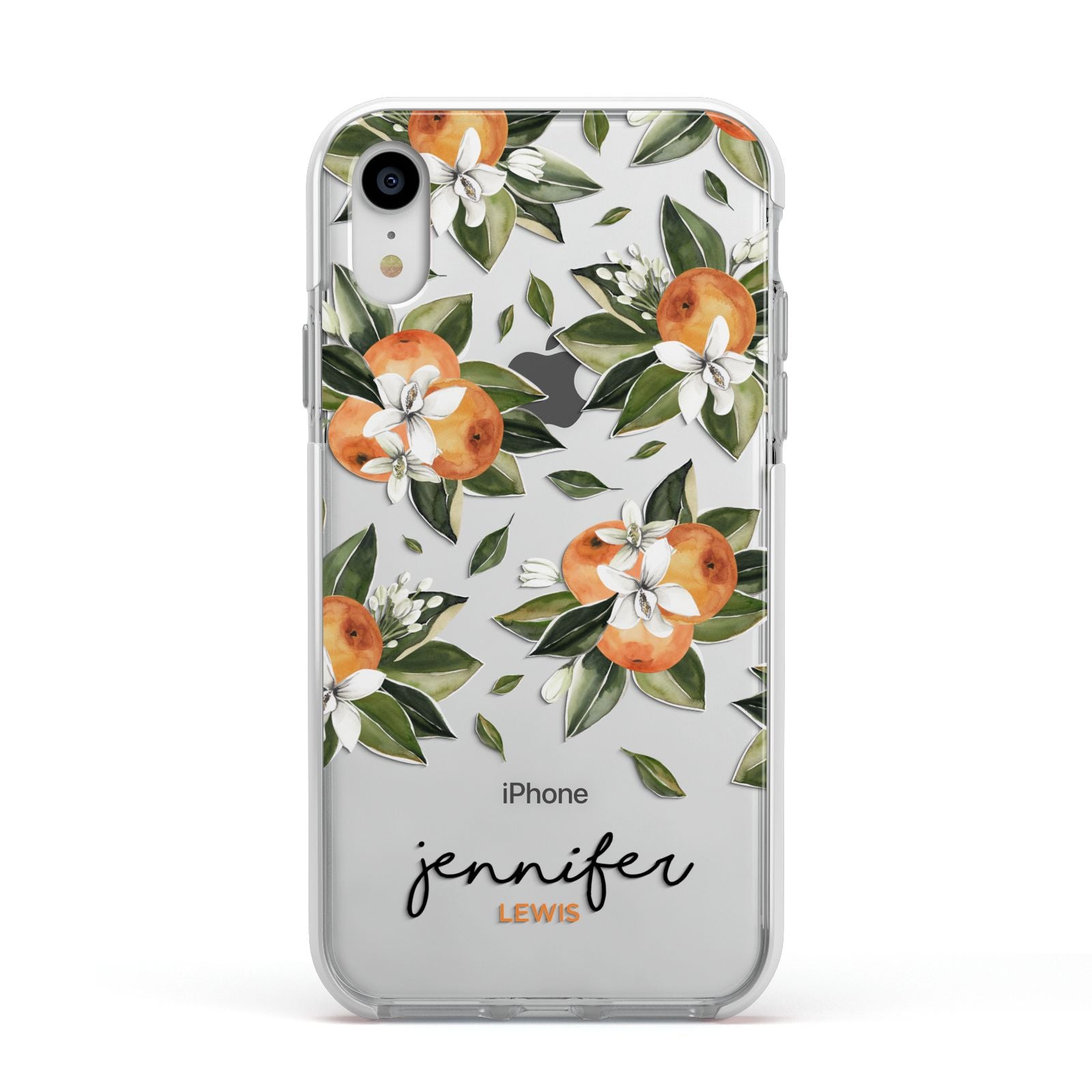 Personalised Bunch of Oranges Apple iPhone XR Impact Case White Edge on Silver Phone