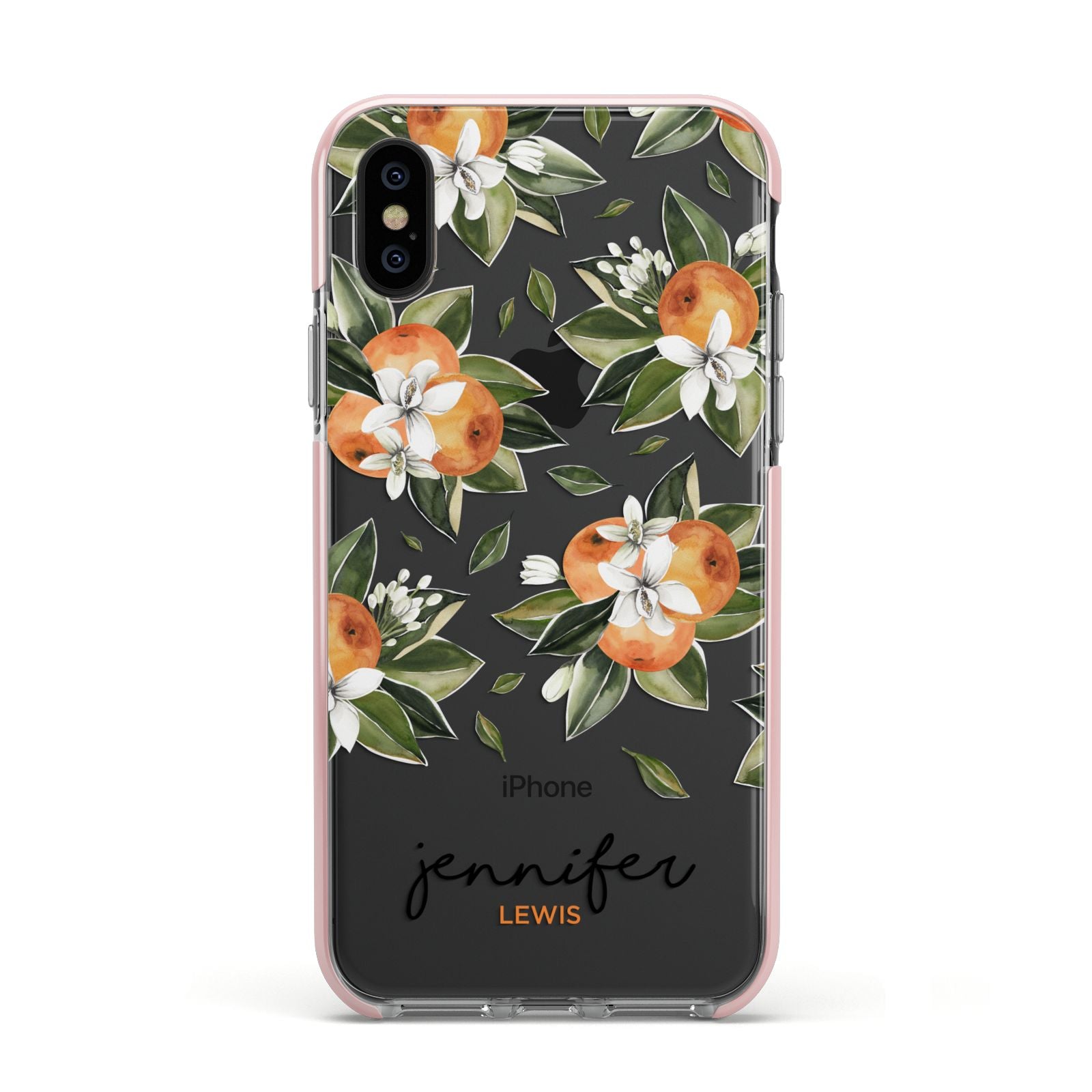Personalised Bunch of Oranges Apple iPhone Xs Impact Case Pink Edge on Black Phone