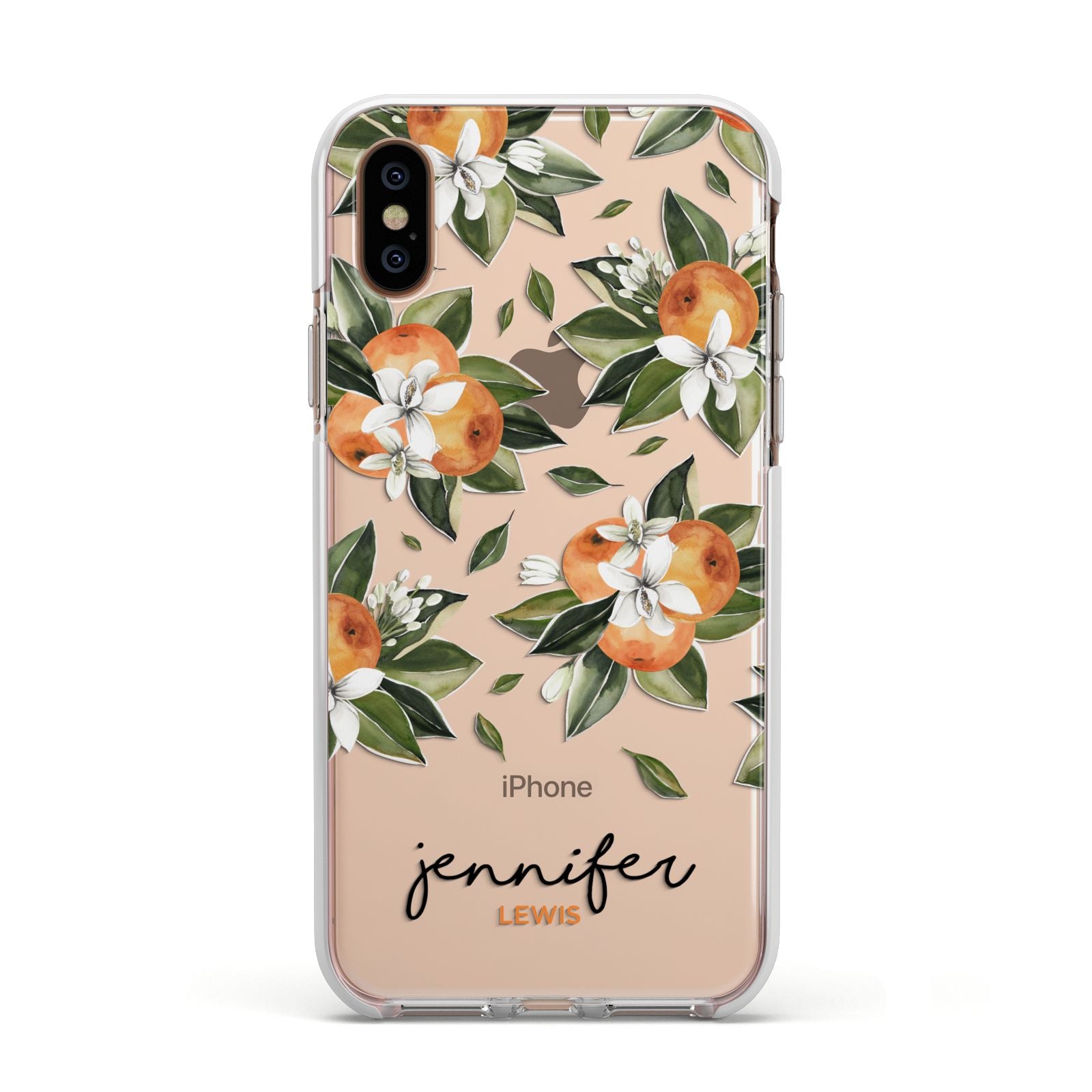 Personalised Bunch of Oranges Apple iPhone Xs Impact Case White Edge on Gold Phone
