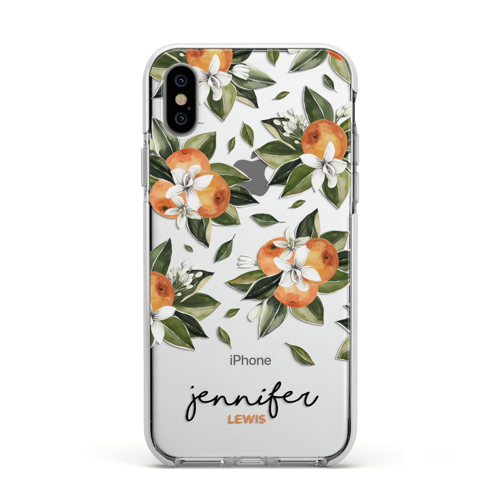 Personalised Bunch of Oranges Apple iPhone Xs Impact Case White Edge on Silver Phone