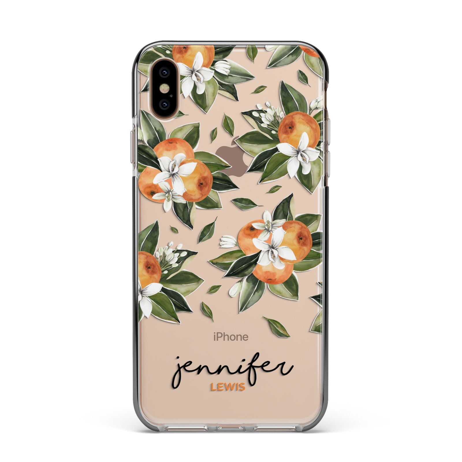 Personalised Bunch of Oranges Apple iPhone Xs Max Impact Case Black Edge on Gold Phone