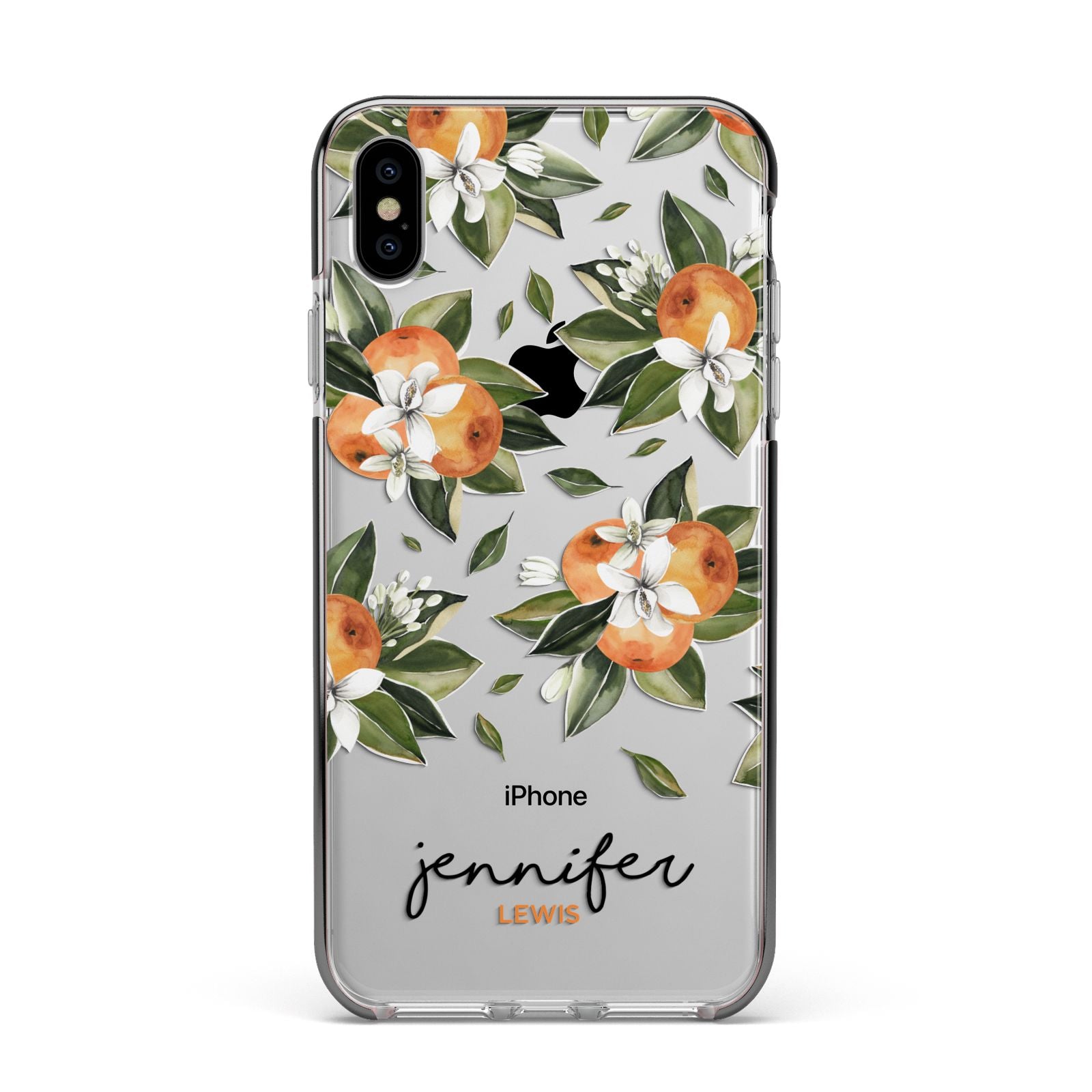 Personalised Bunch of Oranges Apple iPhone Xs Max Impact Case Black Edge on Silver Phone