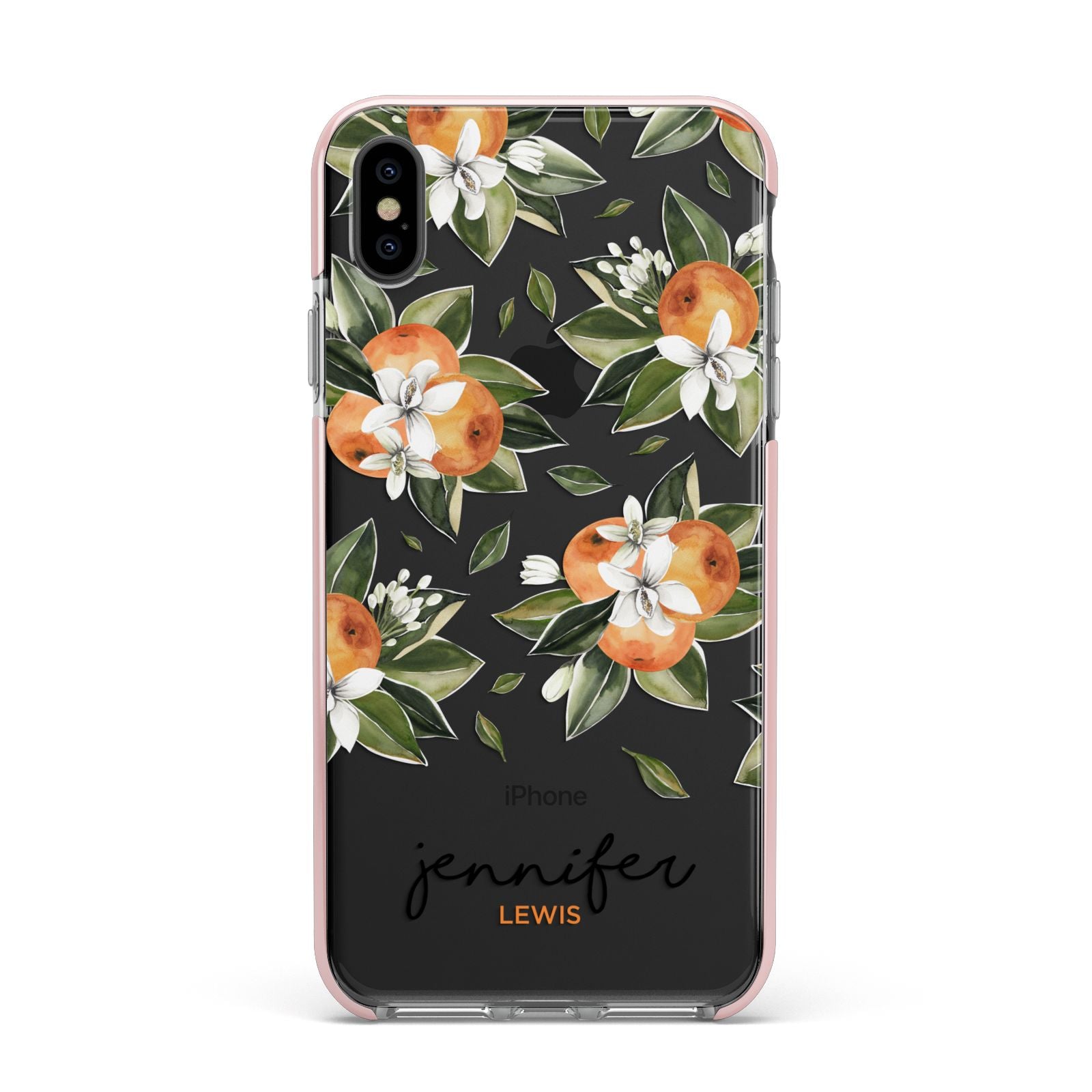Personalised Bunch of Oranges Apple iPhone Xs Max Impact Case Pink Edge on Black Phone