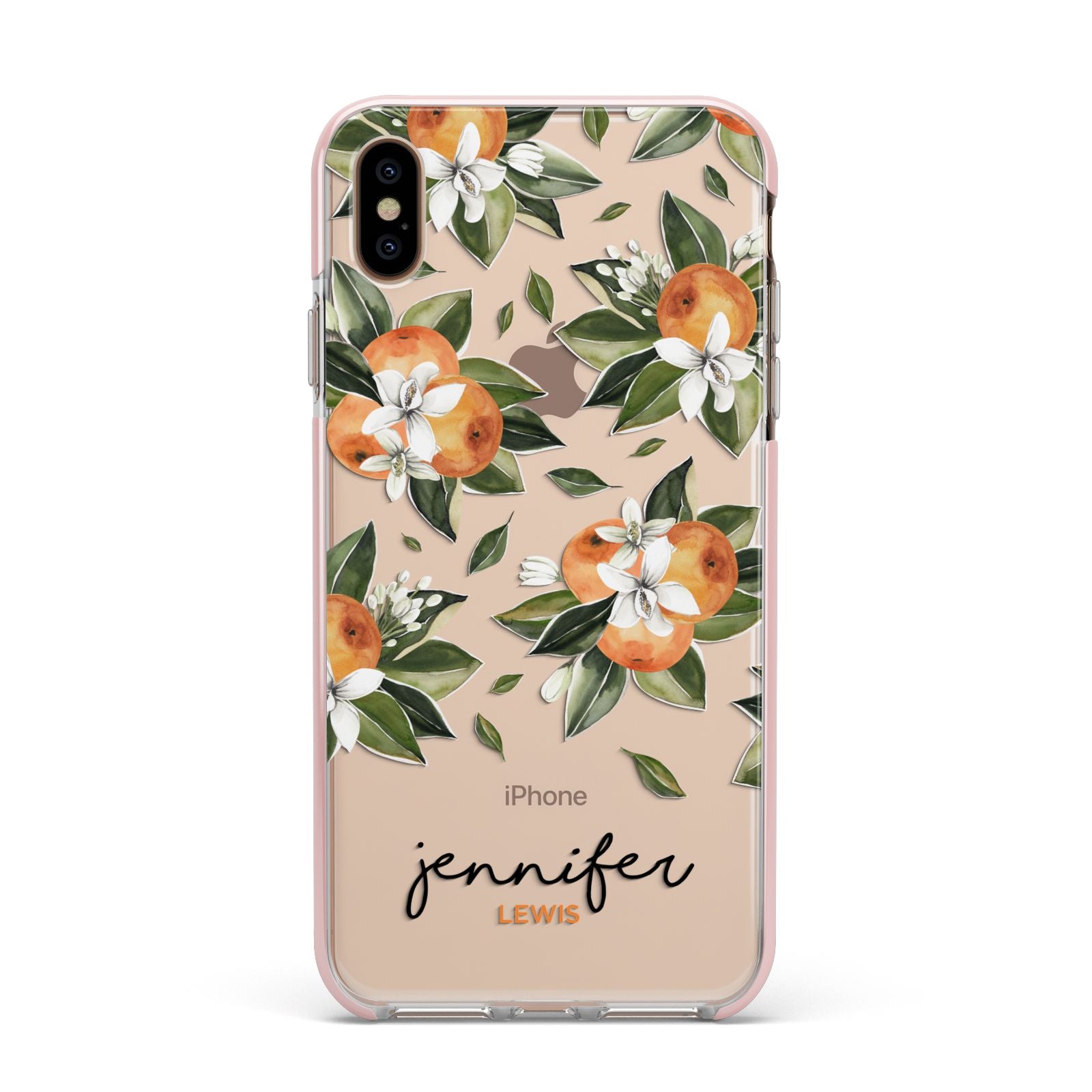 Personalised Bunch of Oranges Apple iPhone Xs Max Impact Case Pink Edge on Gold Phone