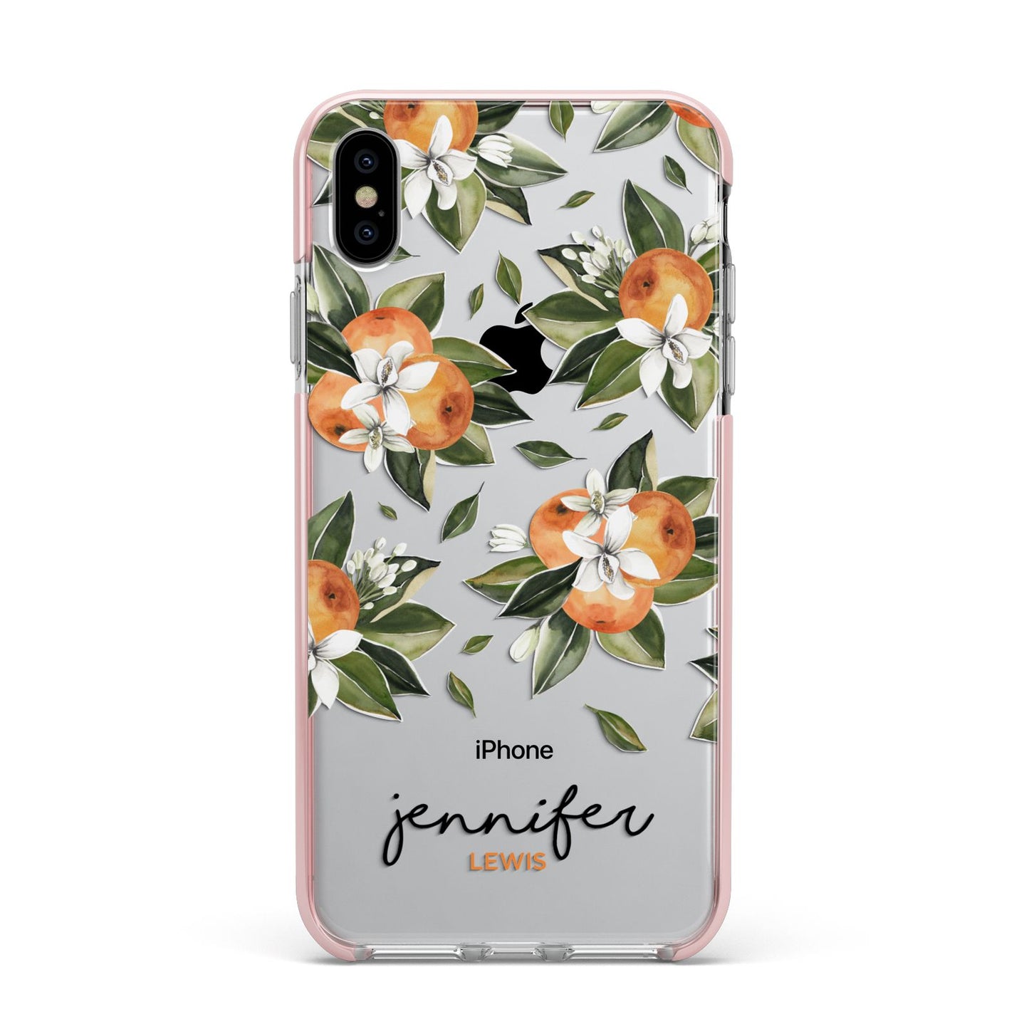Personalised Bunch of Oranges Apple iPhone Xs Max Impact Case Pink Edge on Silver Phone