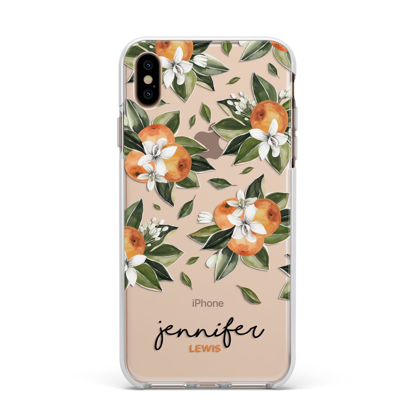 Personalised Bunch of Oranges Apple iPhone Xs Max Impact Case White Edge on Gold Phone