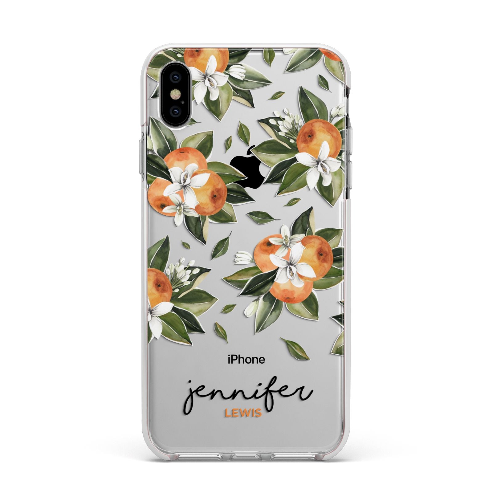 Personalised Bunch of Oranges Apple iPhone Xs Max Impact Case White Edge on Silver Phone