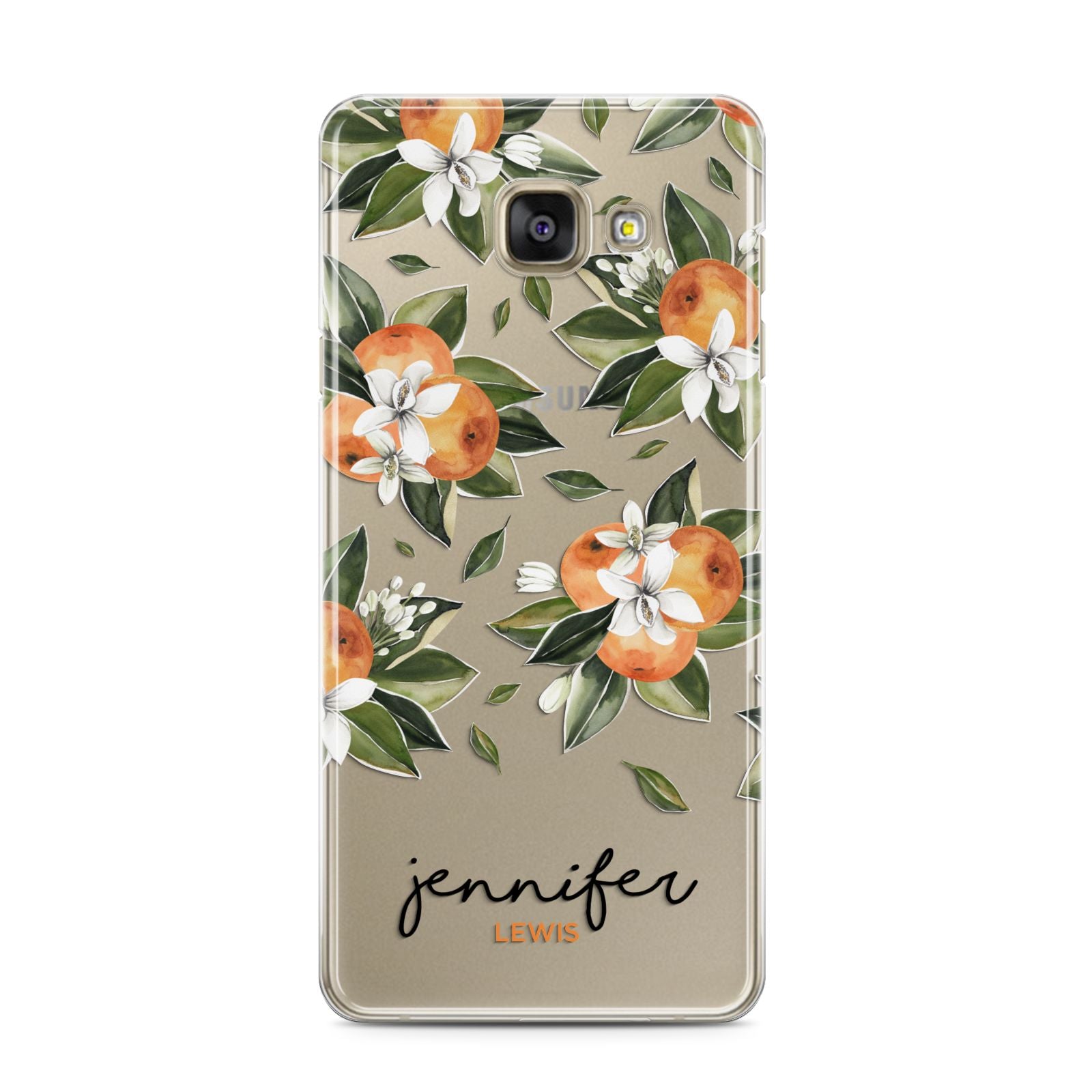 Personalised Bunch of Oranges Samsung Galaxy A3 2016 Case on gold phone