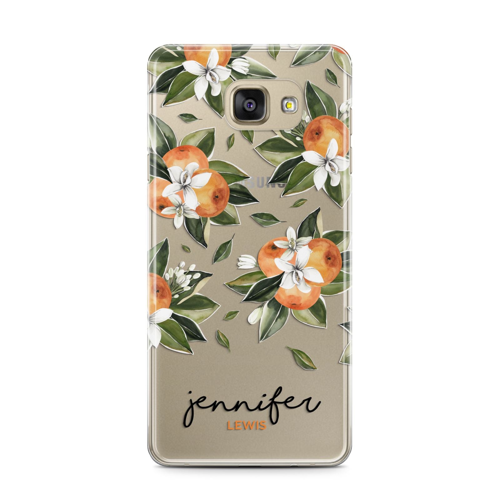 Personalised Bunch of Oranges Samsung Galaxy A7 2016 Case on gold phone