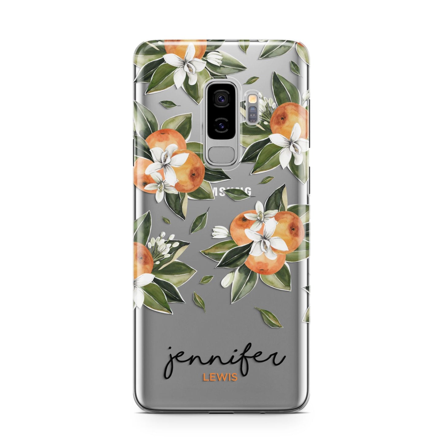 Personalised Bunch of Oranges Samsung Galaxy S9 Plus Case on Silver phone