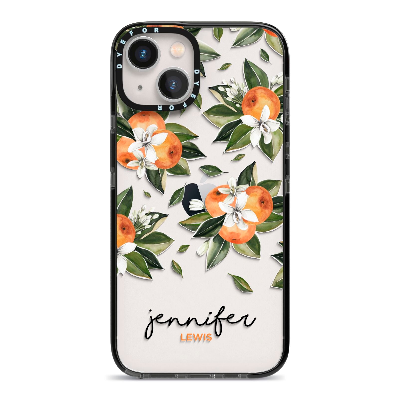 Personalised Bunch of Oranges iPhone 13 Black Impact Case on Silver phone