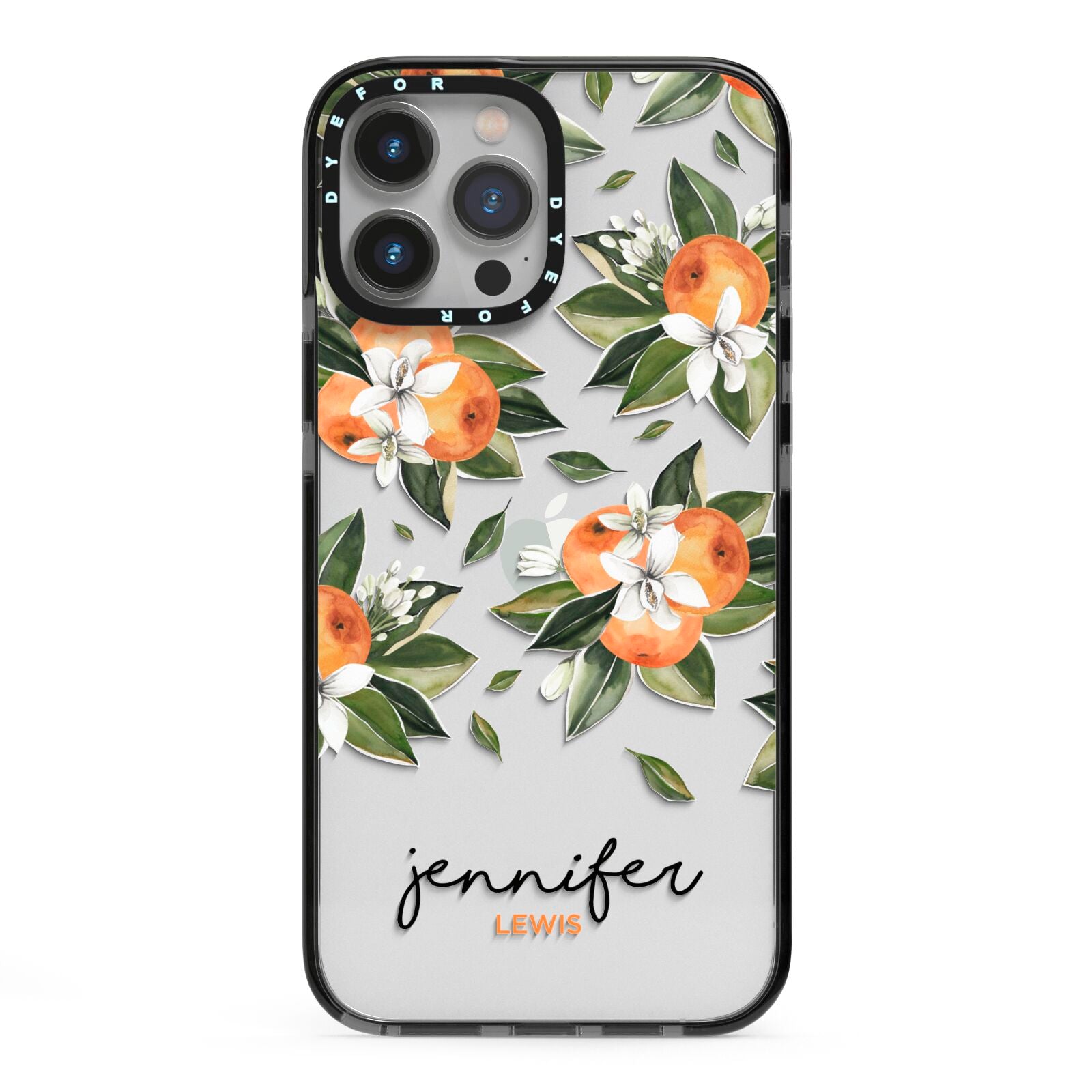 Personalised Bunch of Oranges iPhone 13 Pro Max Black Impact Case on Silver phone