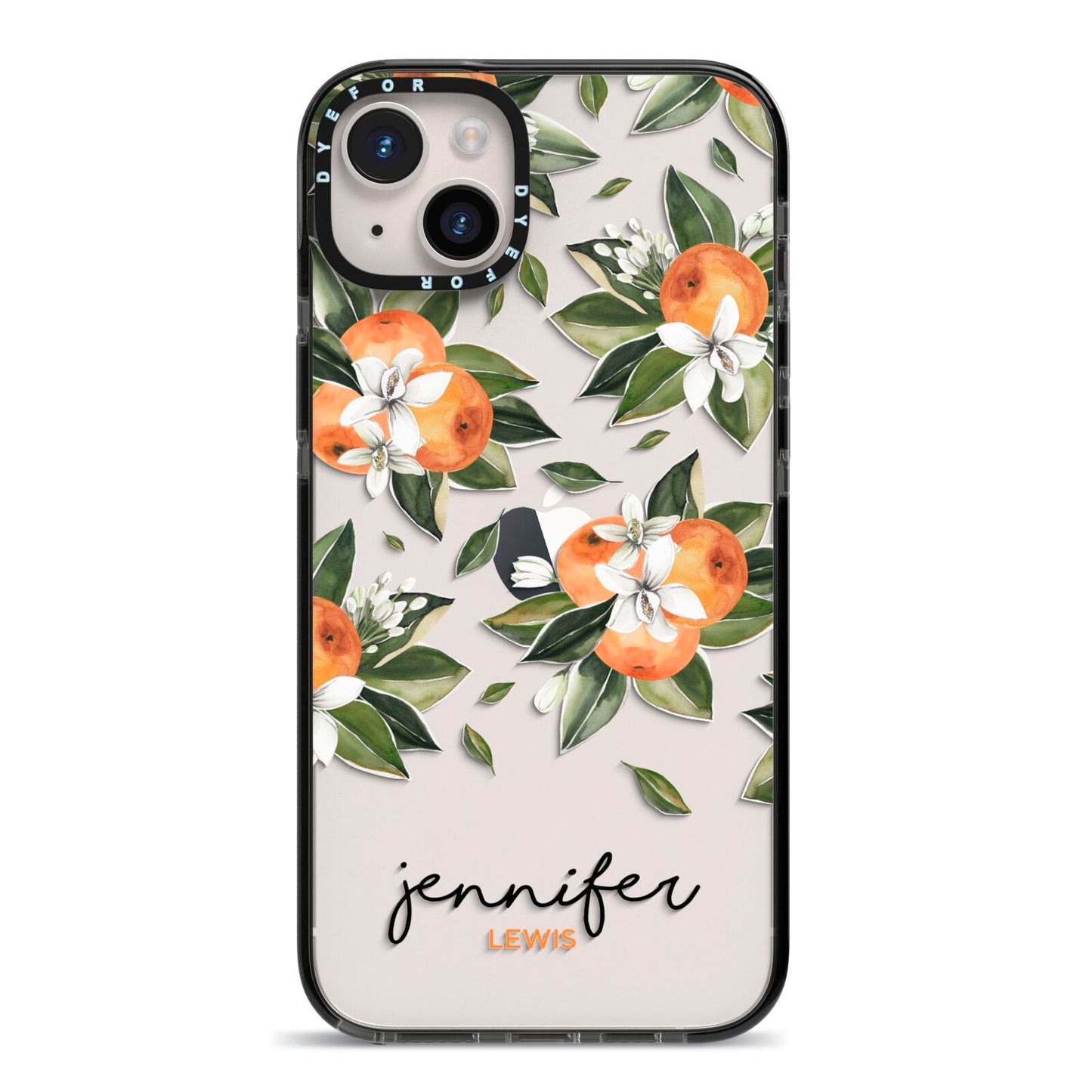 Personalised Bunch of Oranges iPhone 14 Plus Black Impact Case on Silver phone