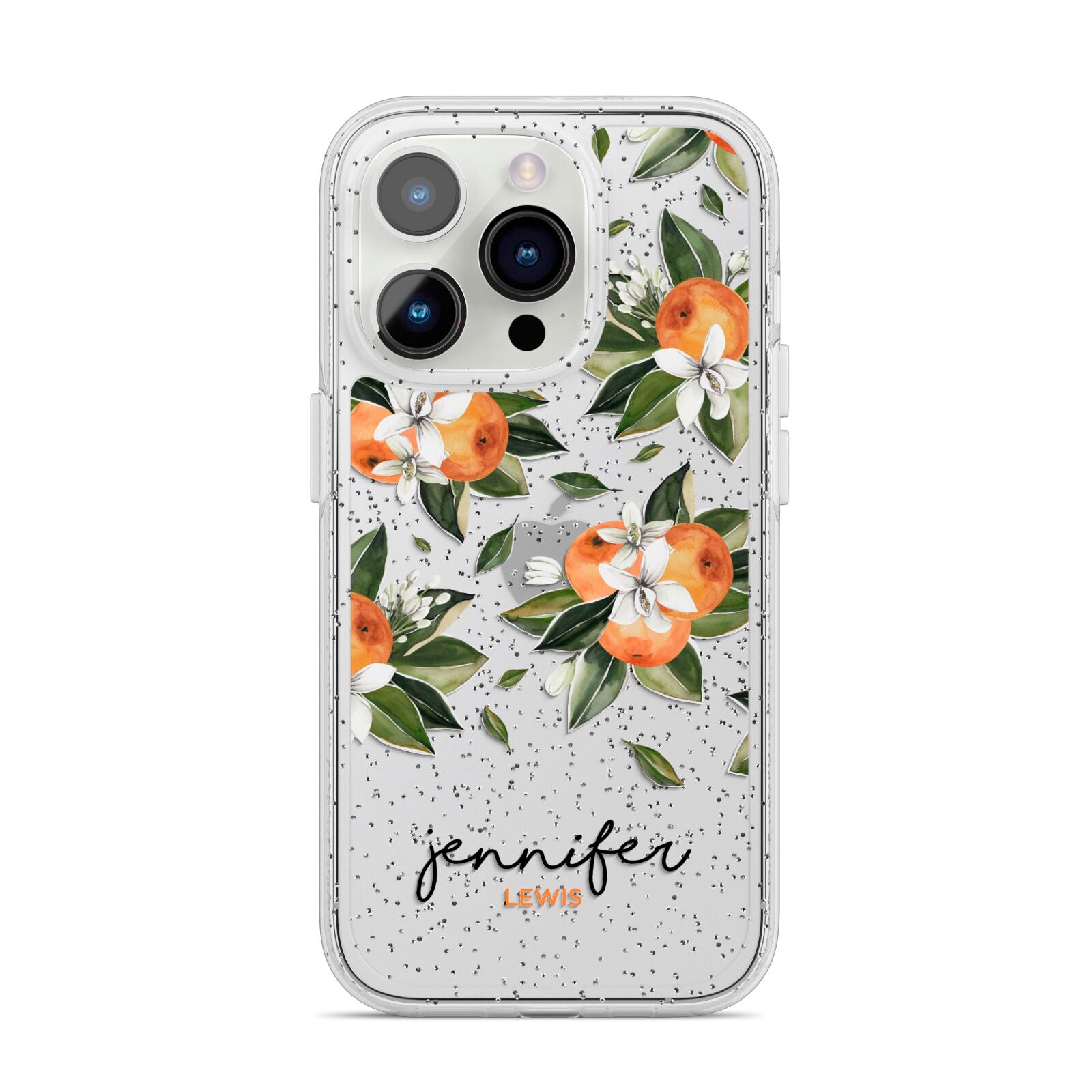 Personalised Bunch of Oranges iPhone 14 Pro Glitter Tough Case Silver