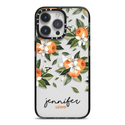 Personalised Bunch of Oranges iPhone 14 Pro Max Black Impact Case on Silver phone