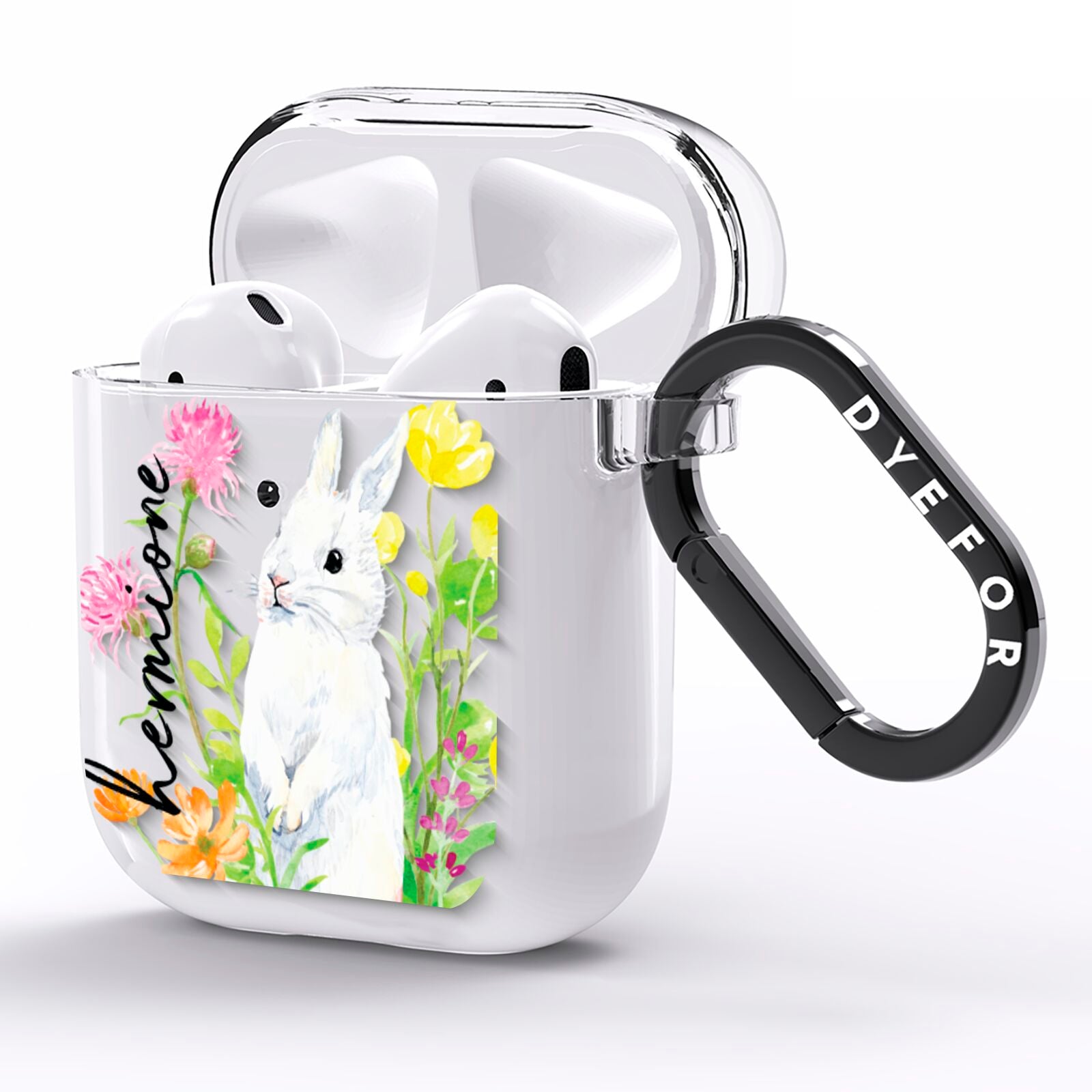 Personalised Bunny Rabbit AirPods Clear Case Side Image