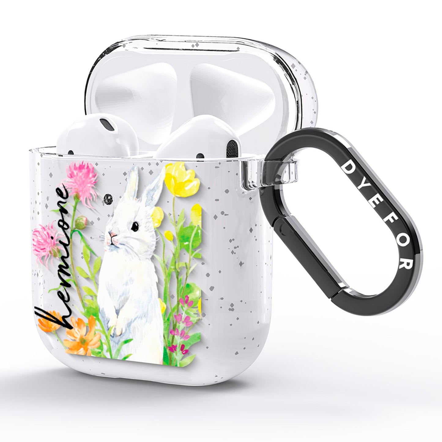 Personalised Bunny Rabbit AirPods Glitter Case Side Image