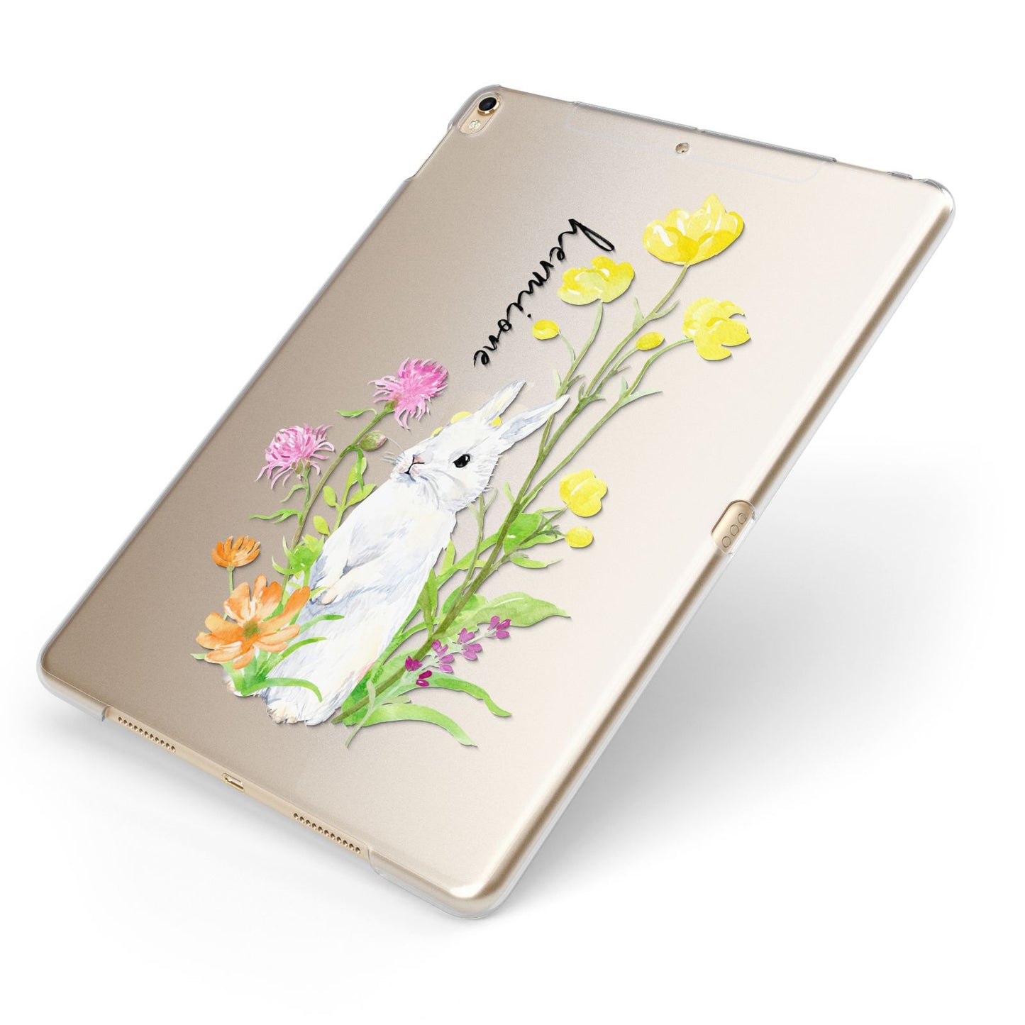 Personalised Bunny Rabbit Apple iPad Case on Gold iPad Side View