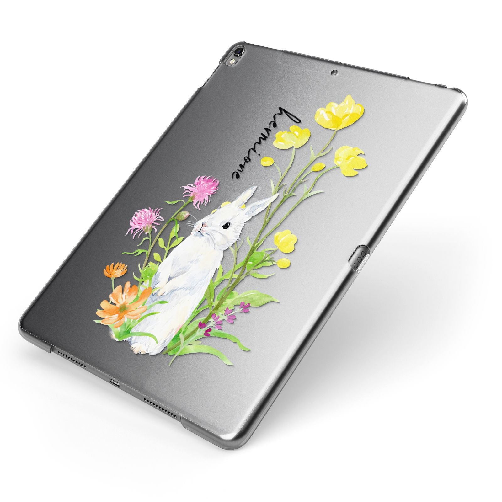 Personalised Bunny Rabbit Apple iPad Case on Grey iPad Side View